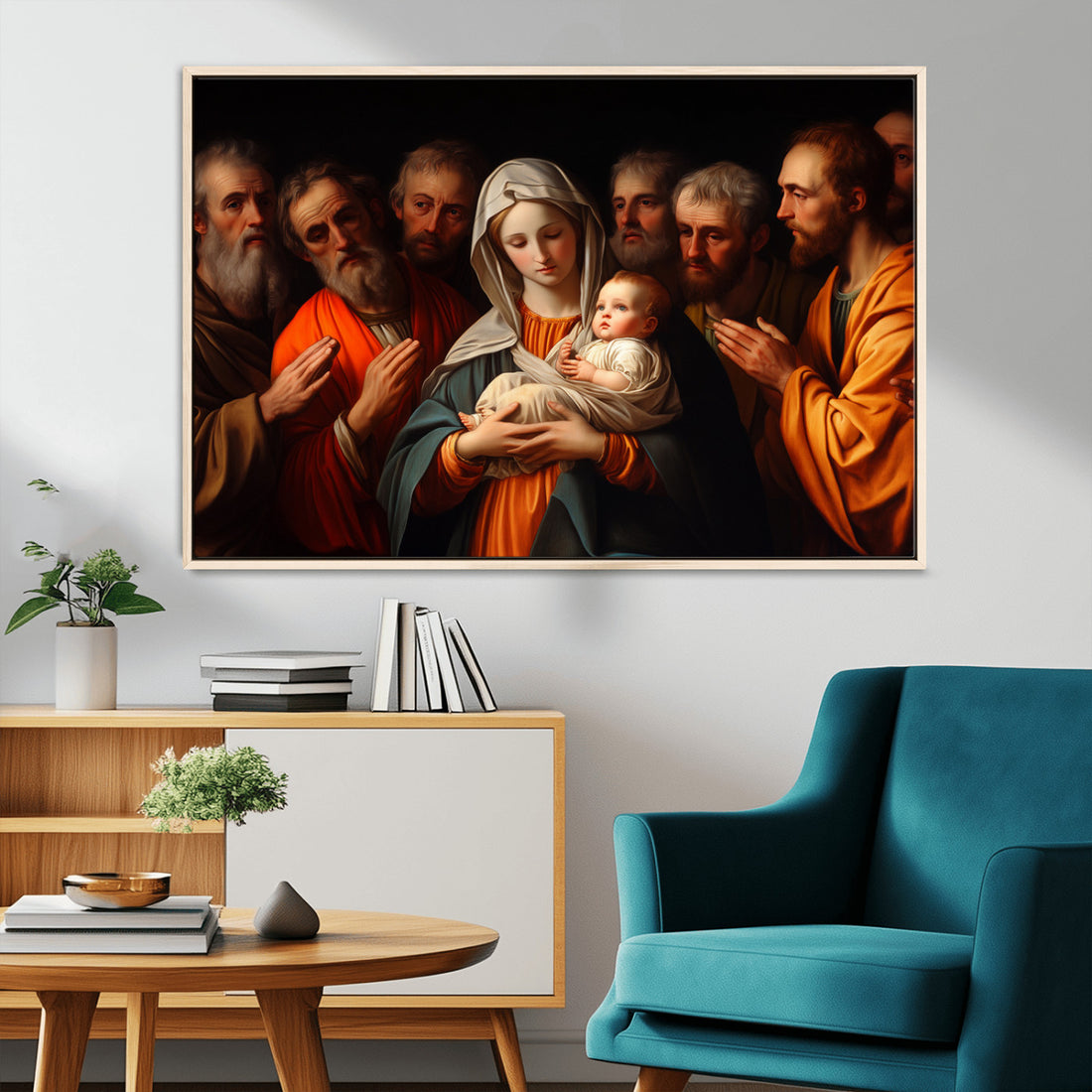 Religious Canvas Wall Art Print - Madonna and Child with Apostles - Classic Christian Artwork