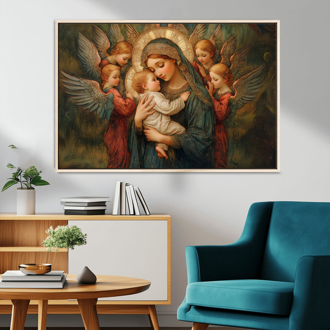 Mary Jesus Canvas Wall Art Print - Madonna and Child with Angels - Classic Christian Artwork