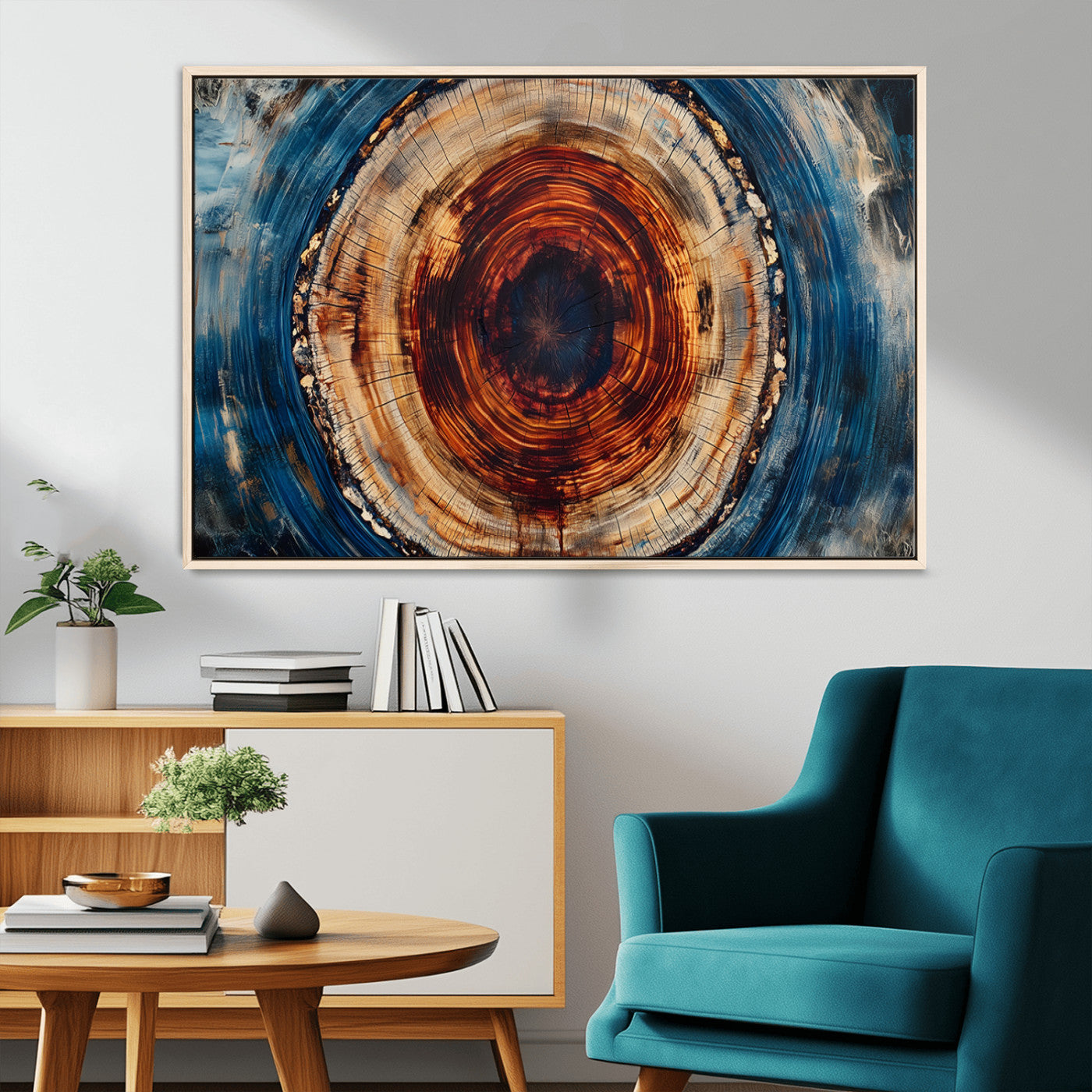 90395-MGV-CV-36X24-Abstract Framed Tree Rings Wall Decor, Wood Grain Rings Artwork Print, Nature Woodland Modern Wall