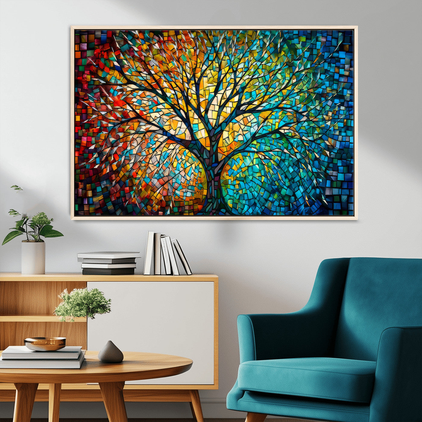 99325-MGV-CV-36X24-Yggdrasil Tree of Life Wall Art Print Canvas | Mosaic Style 3-Panel Canvas Print
