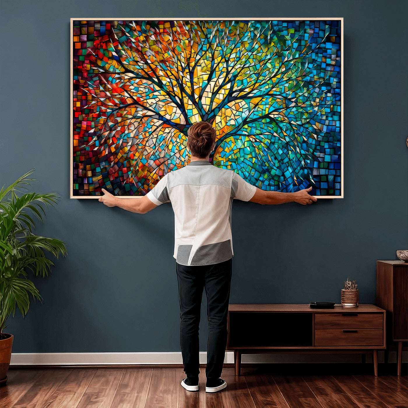 99325-MGV-CV-36X24 - Yggdrasil Tree of Life Wall Art Print Canvas | Mosaic Style 3-Panel Canvas Print