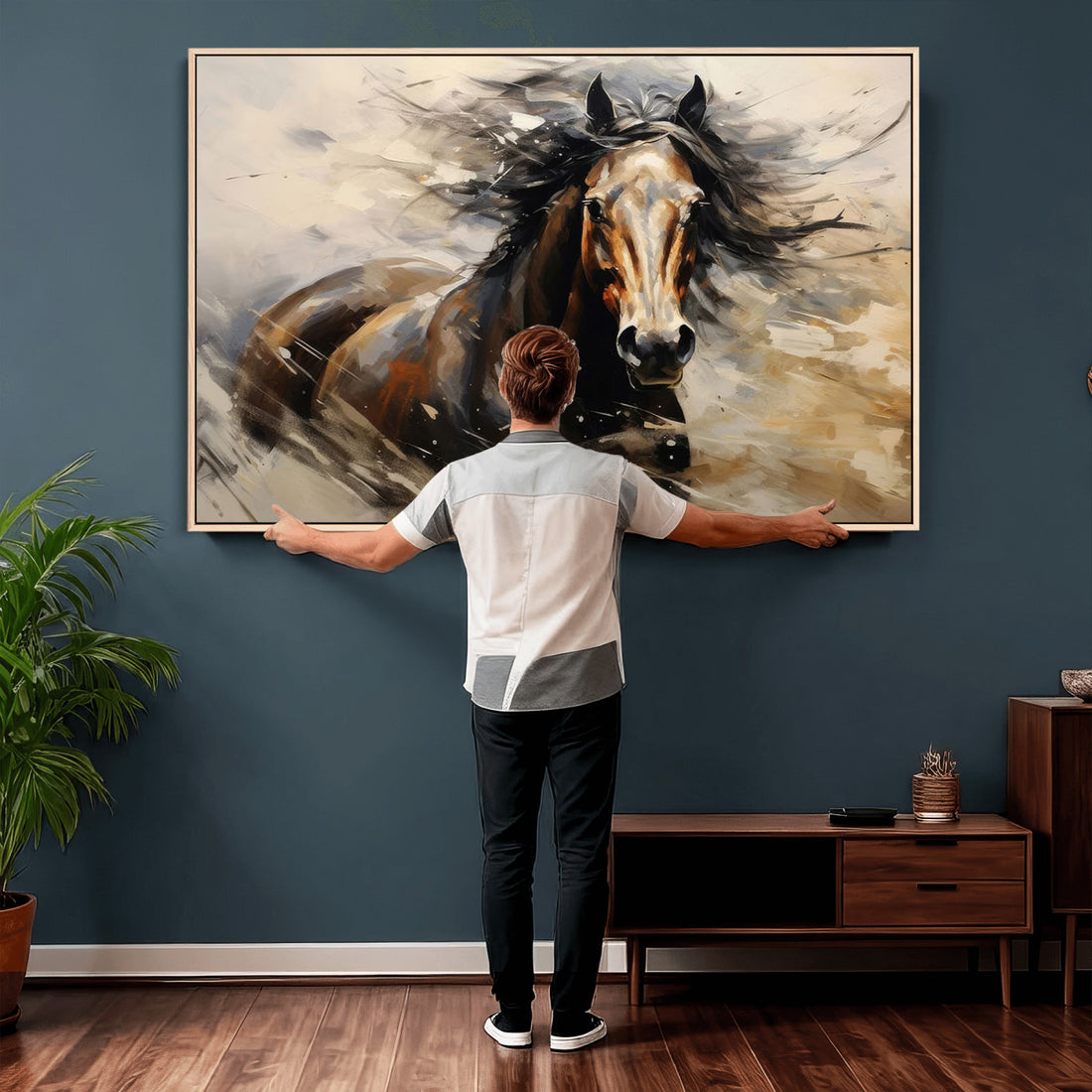 Abstract Horse Wall Art Canvas Print | Large Western Farmhouse Winter Horse Art