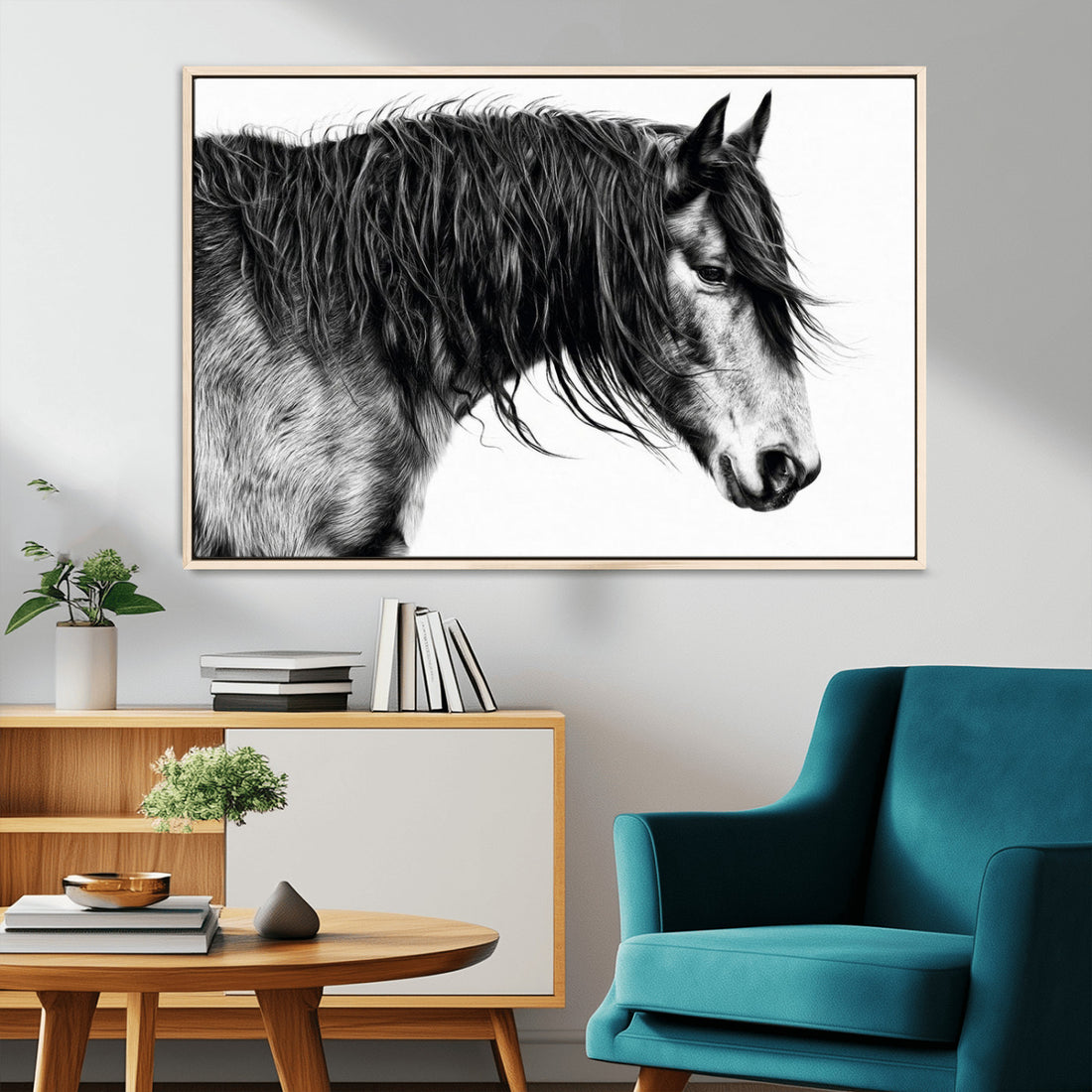 Black Horse Wall Art Canvas Print | Elegant Farmhouse Decor