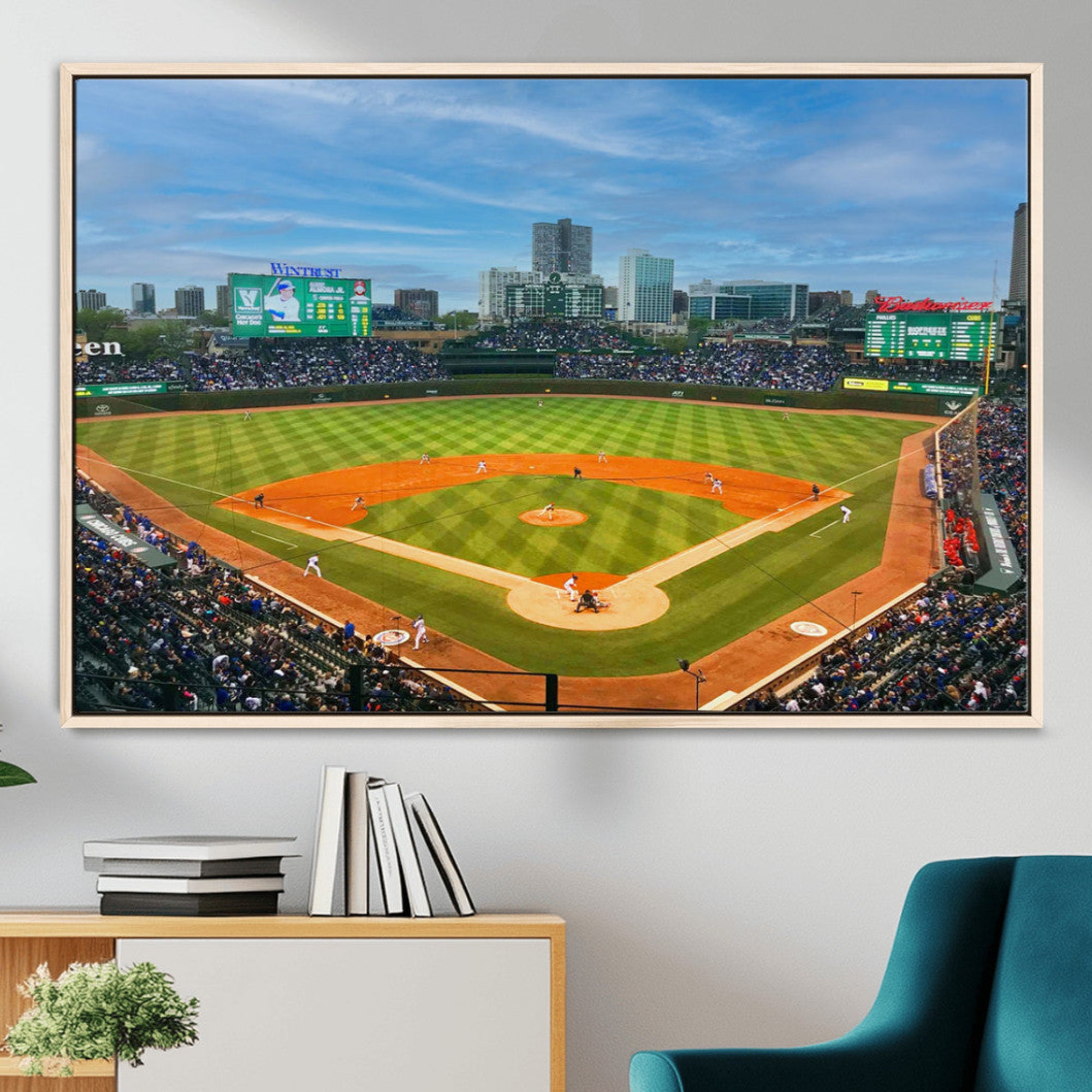 86839-MGV-CV-36X24-Wrigley Field Chicago Cubs Panoramic Canvas Print – Multi-Piece Iconic Baseball Stadium Wall Art for Home, Office