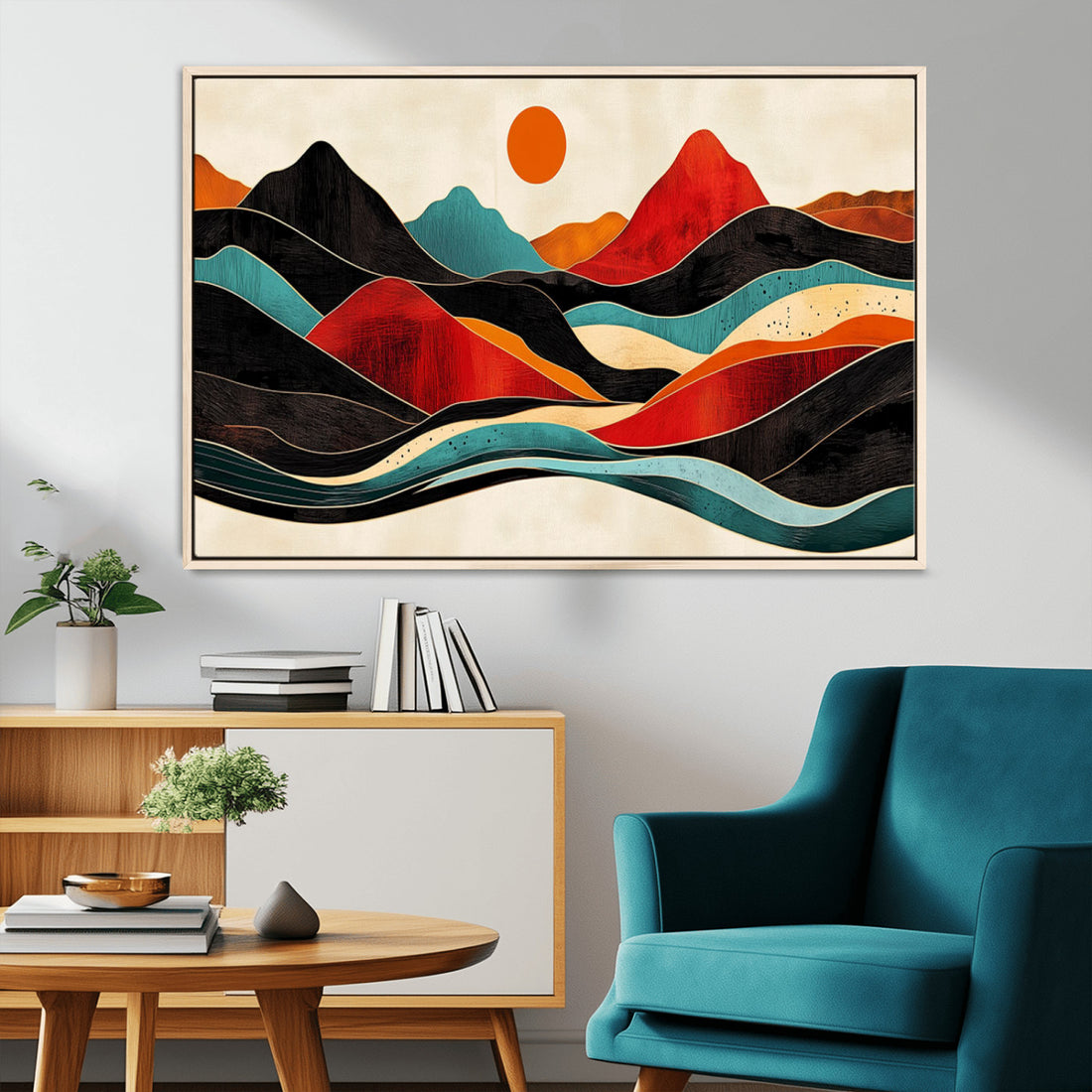 Western Wall Decor, Large Triptych Mountain Canvas, Boho Woodland Wall Art Print