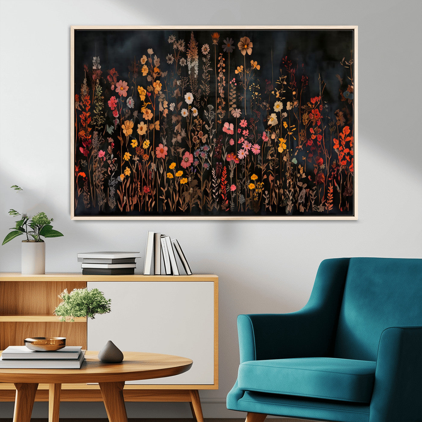 41653-MGV-CV-36X24-Dark Floral Canvas Wall Art - Moody Botanical Flower Print - Rustic Floral Wall Decor for Home -