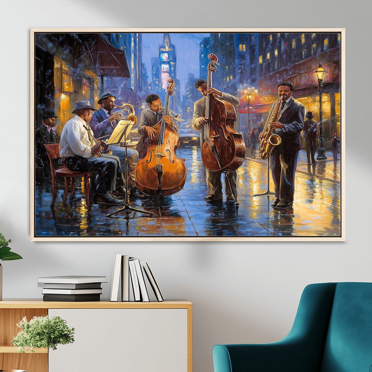 58694-MGV-FC-36X24 - Colorful Jazz Wall Art - African American Music Canvas Print - Framed Abstract Music Poster for Home