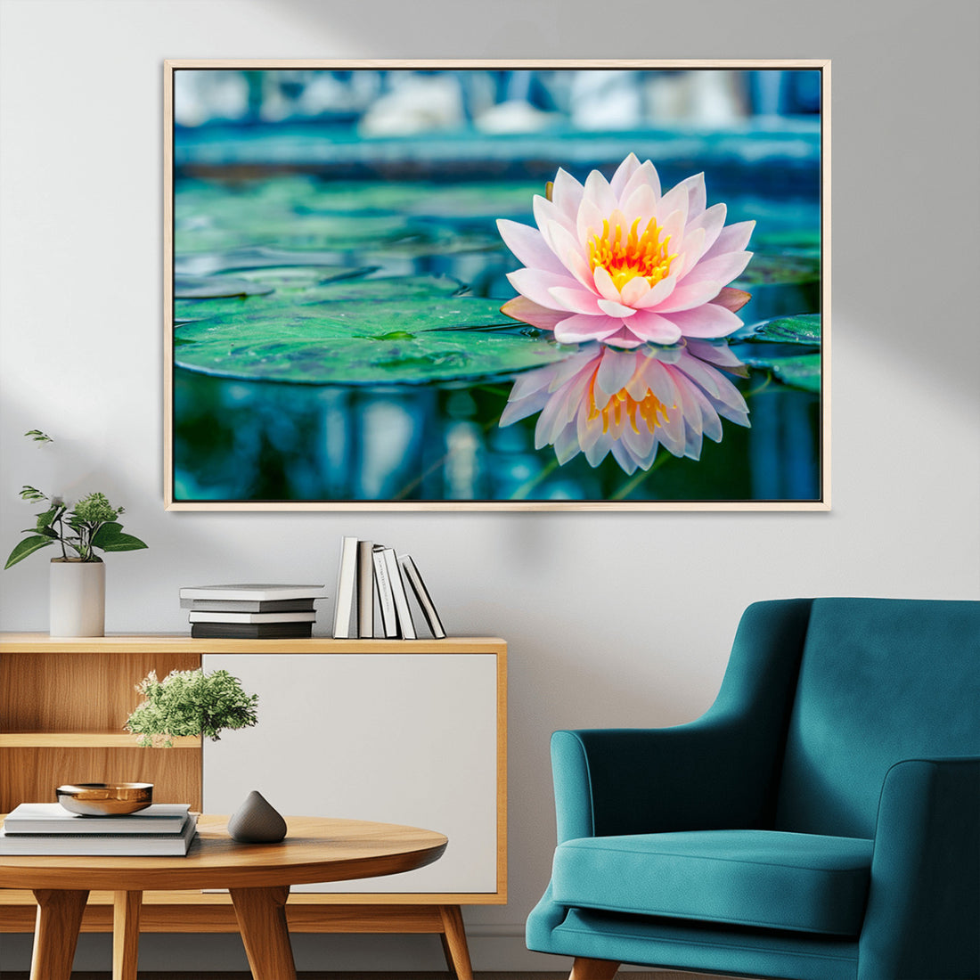 Lotus Flower Wall Art Canvas Print, Water Lily Large Wall Art for Meditation Room Decor