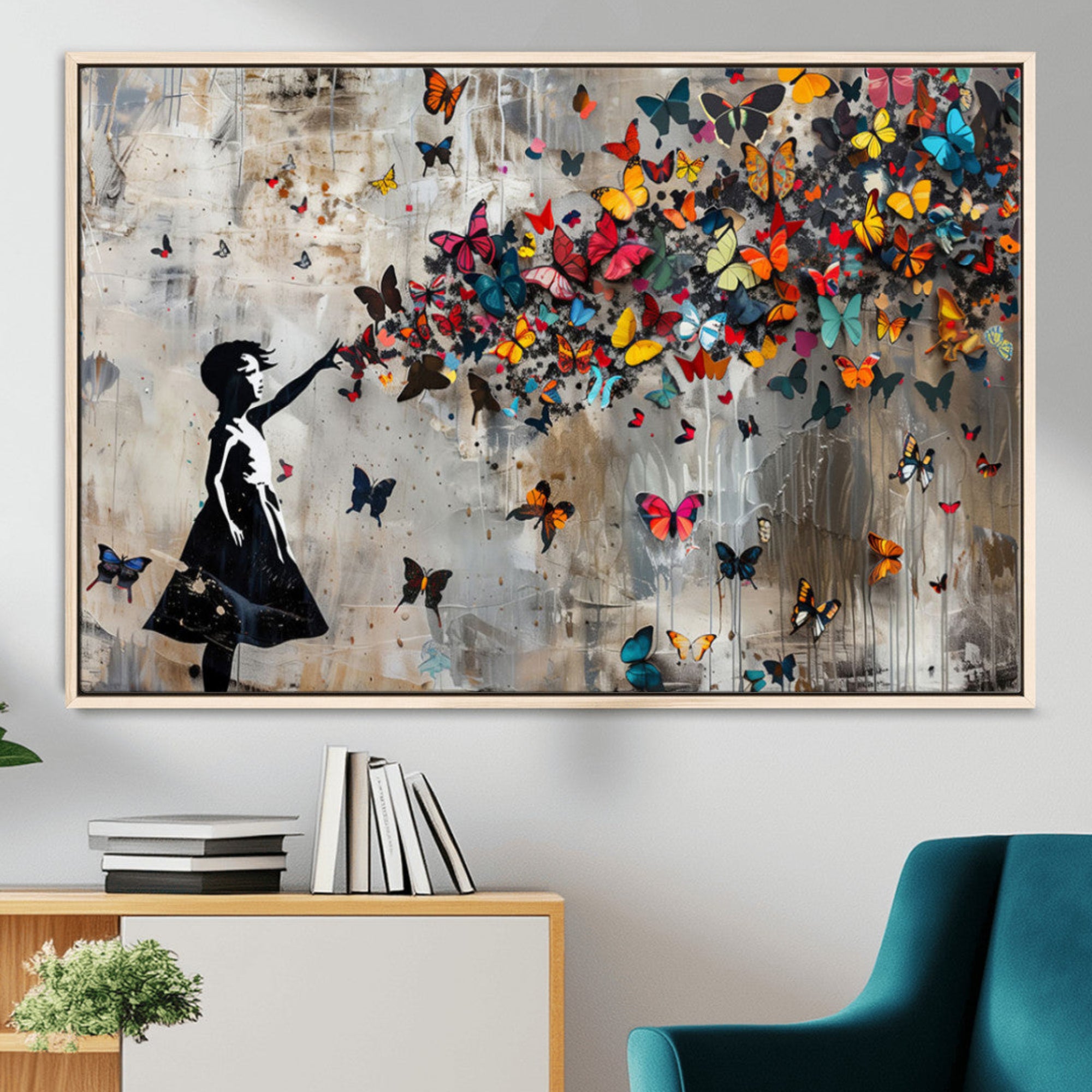 51446-MGV-CV-36X24-Butterfly Girl Wall Art – Vibrant Street Style Canvas Print, Modern Abstract Wall Decor for Living Room, Bedroom, or Office