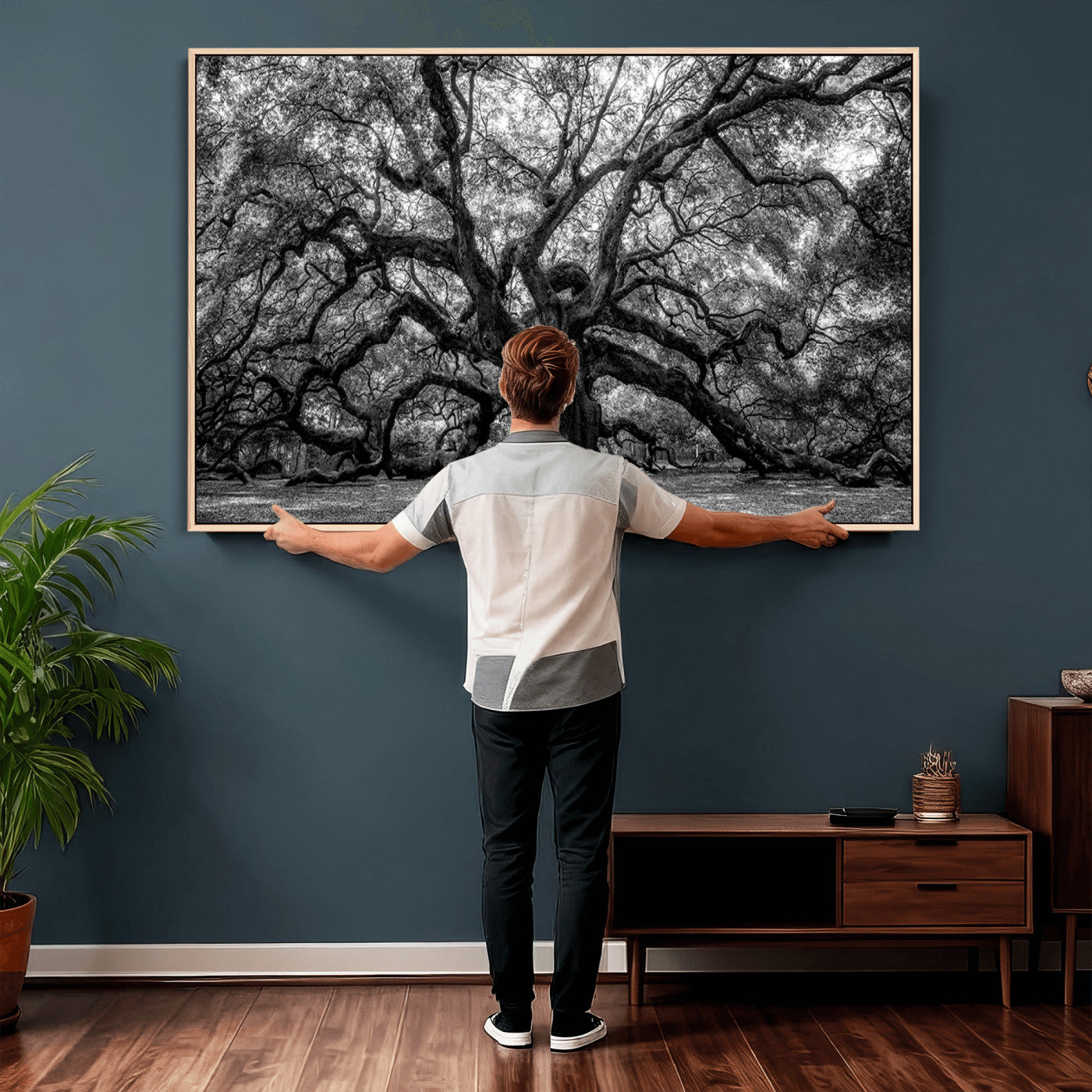 132944706-MGV-CV-36X24 - Black and White Old Angel Oak Tree Wall Art Canvas Print