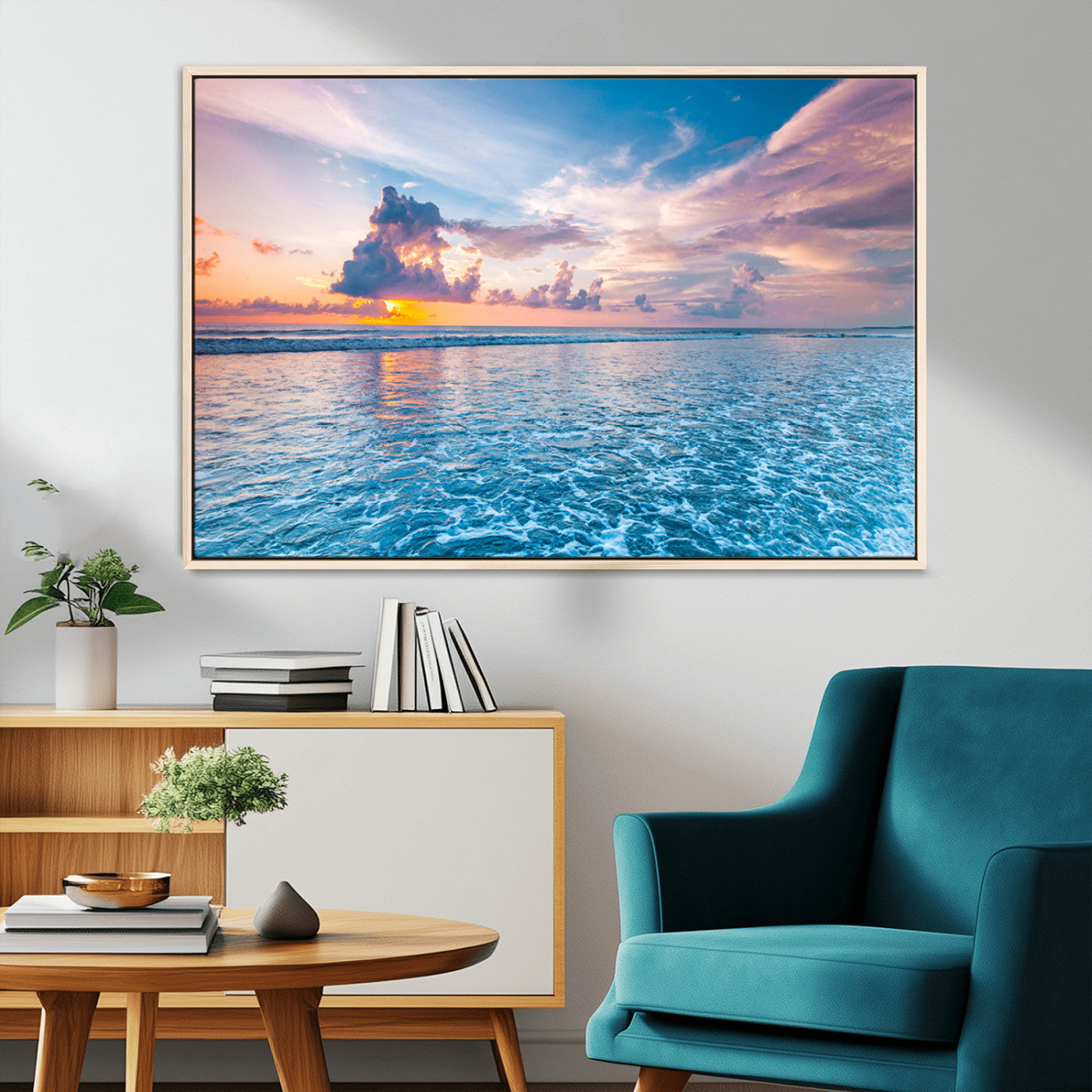 36641-MGV-CV-36X24-Ocean Sunset Canvas Wall Art Print – Tranquil Seascape Vibrant Sky Rolling Waves Coastal Artwork for Home, Office