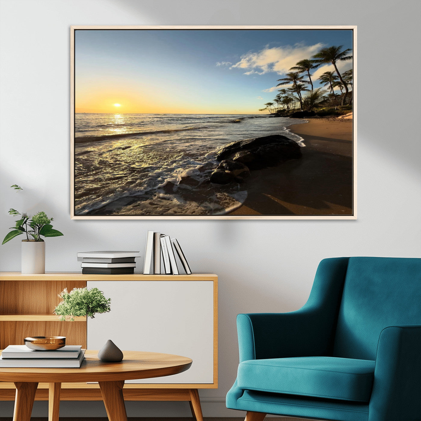 Nadir2-MGV-CV-36X24-Tropical Beach Wall Art - Stunning Ocean Sunset Canvas Print with Palm Tree Design for Relaxing and