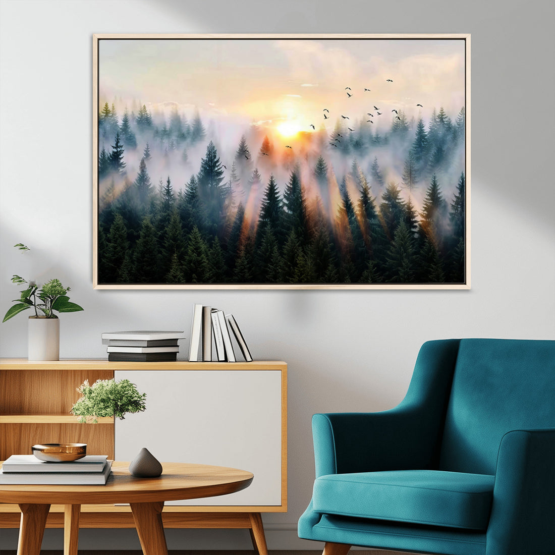Abstract Forest Wall Art, Serene Nature Canvas Print with Misty Forest Design for Modern Home Decor