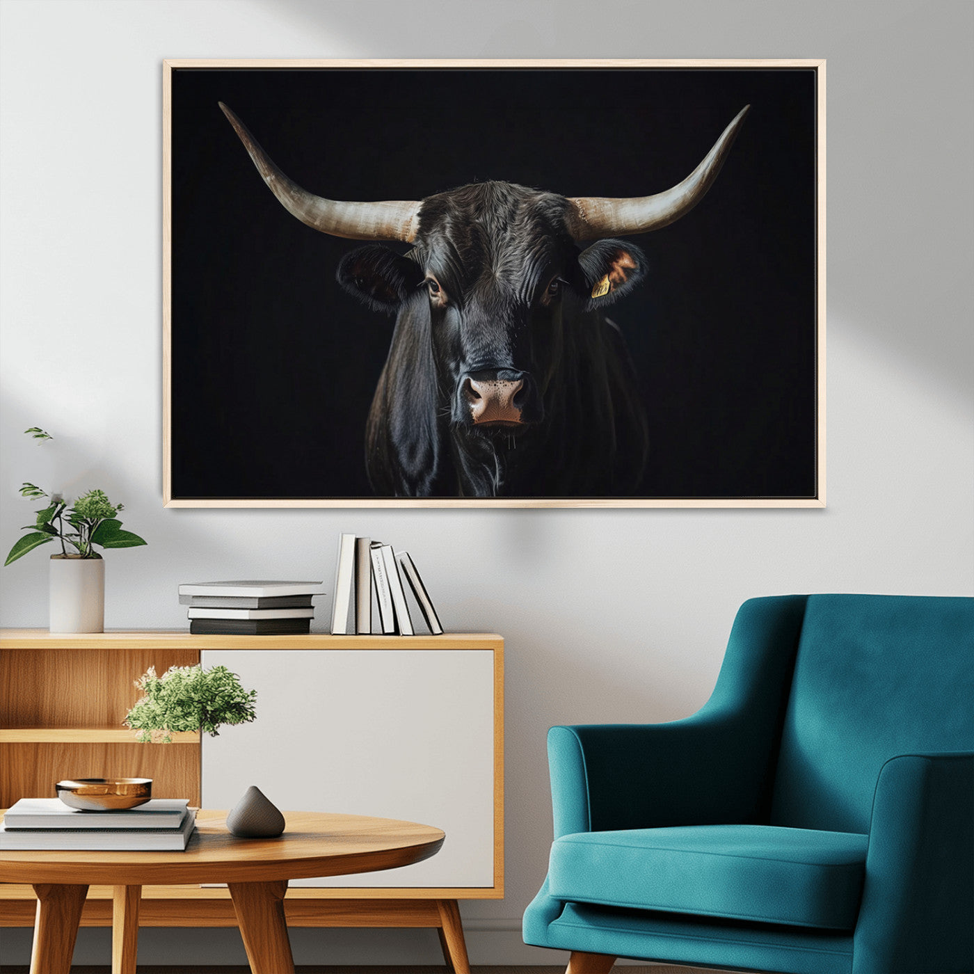 MGV-FC-36X24 - Powerful Bull Wall Art – Canvas Print of Intense Stare, Strength and Resolve Captivating Wildlife Home or Office Decor for Guest Room