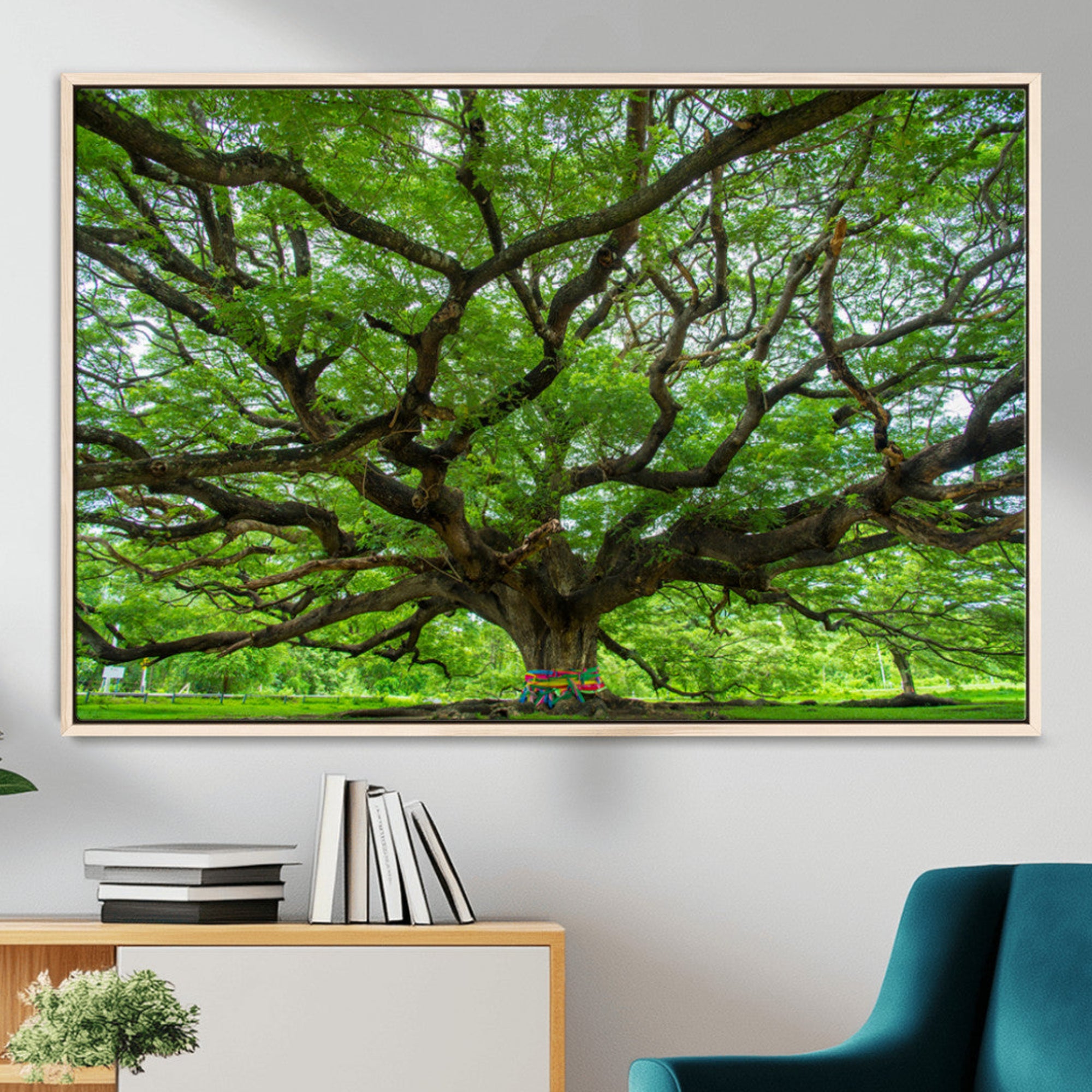 16118389-MGV-CV-36X24-Angel Oak Tree Wall Art Canvas Print – Framed Majestic Woodland Scene with Rustic Oak Artwork for Home, Office, Living Room