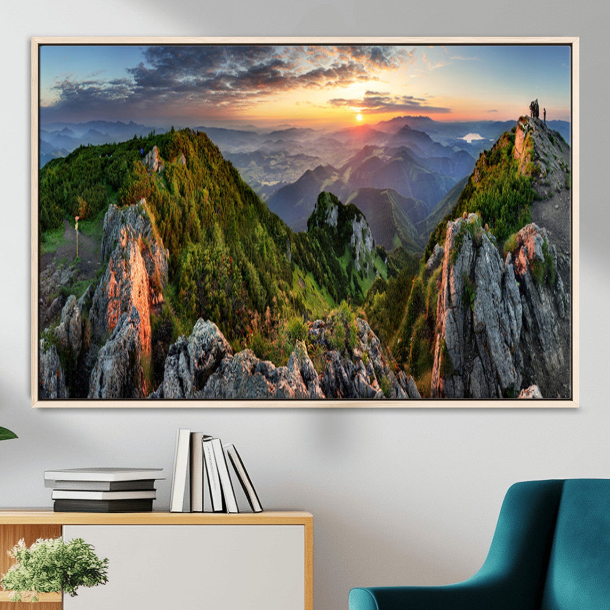 51582565-MGV-CV-36X24-Mountain Sunset Panoramic Wall Art Canvas Print – Framed Scenic Wilderness Scene with Majestic Summit Artwork for Home, Office