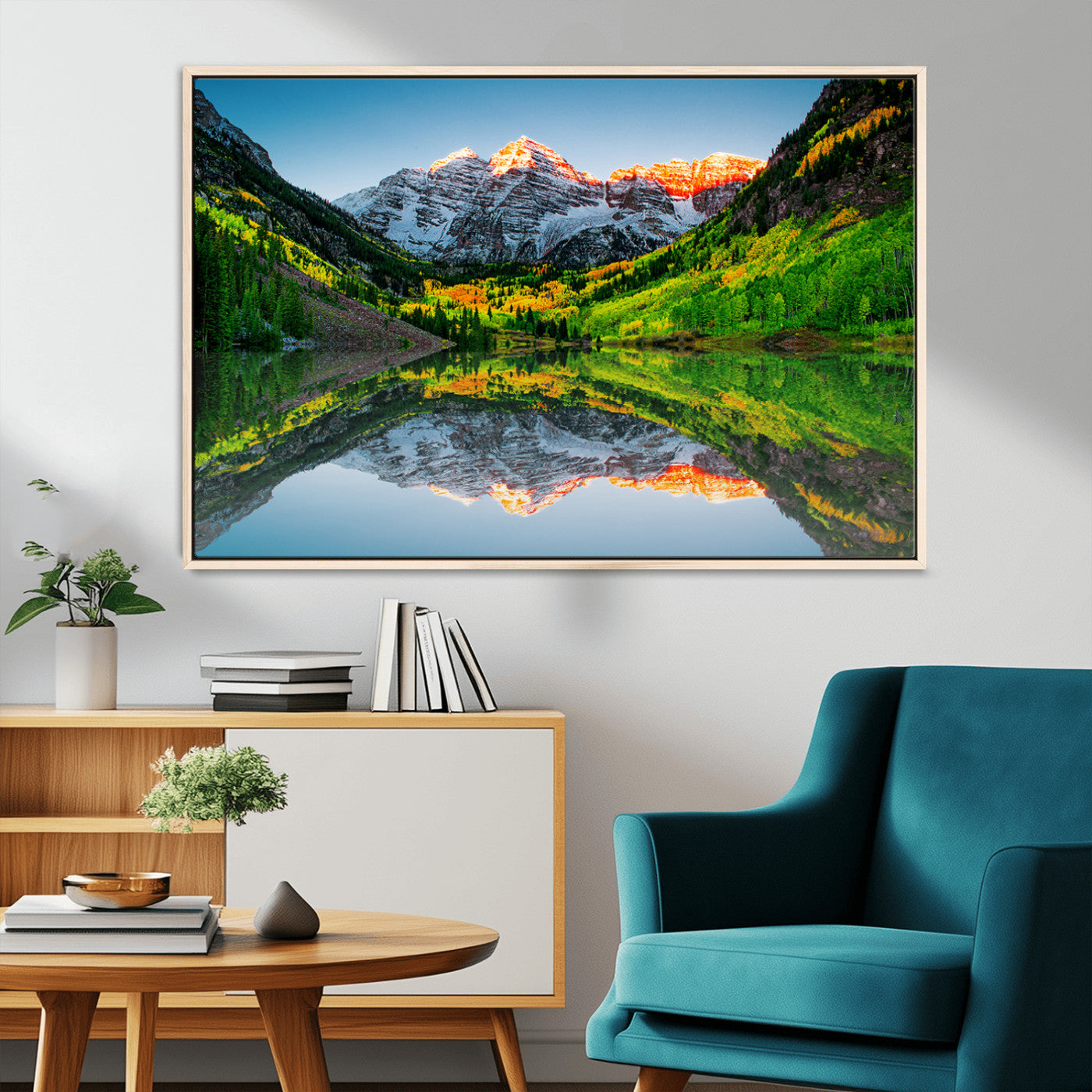 17996974-MGV-CV-36X24-Sunrise Maroon Bells Lake Wall Art Canvas Print – Framed Elk Mountains Landscape Artwork for Home, Office