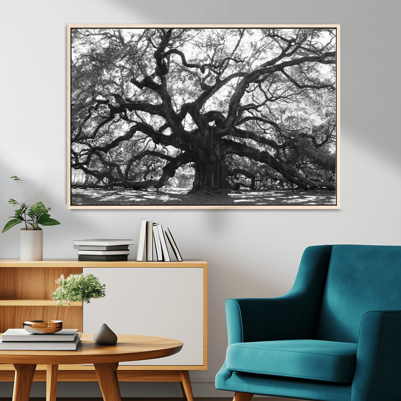 81655611-MGV-CV-36X24-Ancient Oak Wall Art Canvas Print – Gnarled Tree Twisted Branches Dramatic Sky Moody Nature Artwork for Home Office