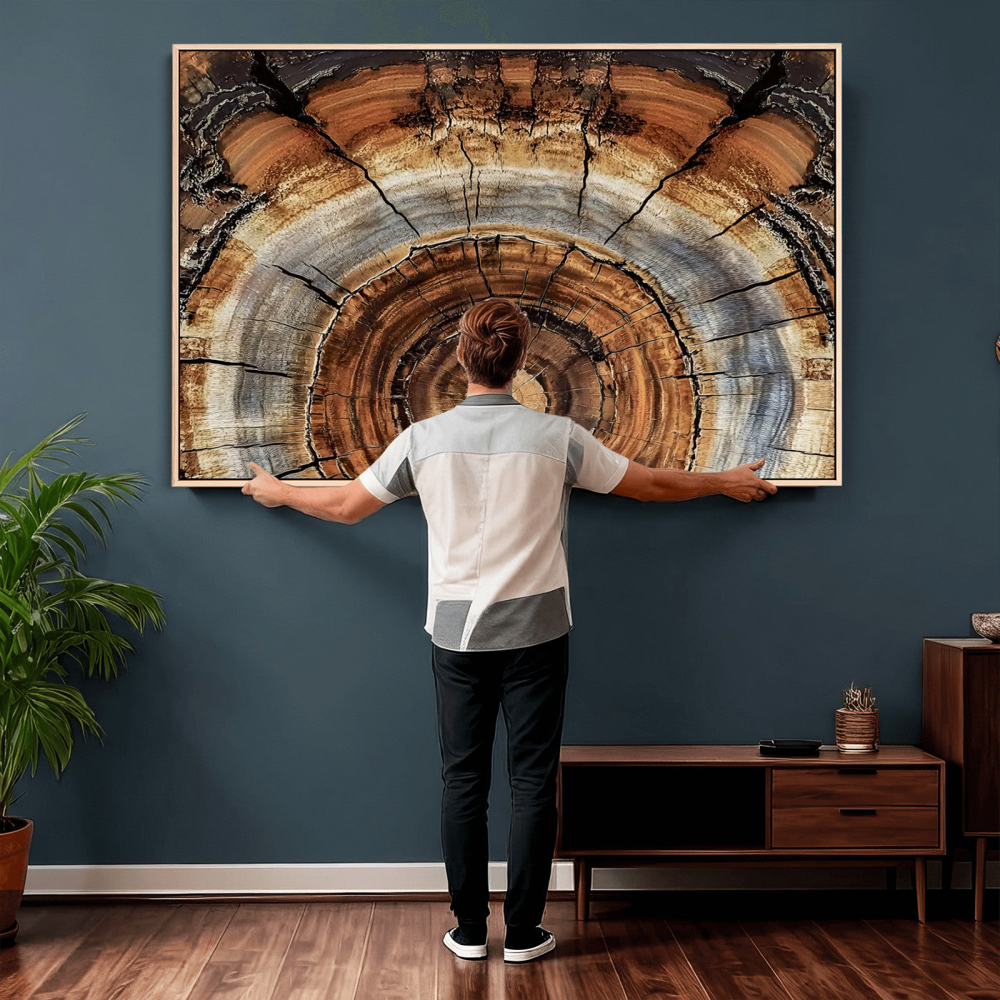 15184146-MGV-CV-36X24 - Tree Rings Wall Art Canvas Print, Framed Wood Texture Art Picture Print, Rustic Pattern Perfect Rustic Organic Decor Artwork