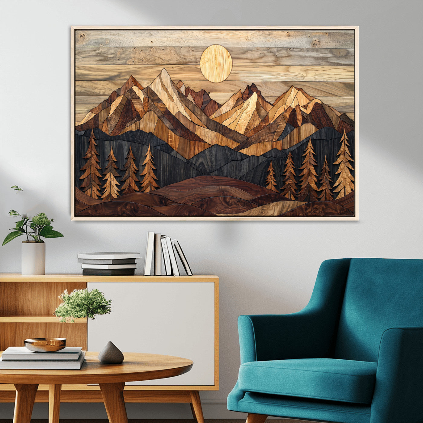 39116082-MGV-CV-36X24-Wood Mountain Landscape Wall Art Canvas Print – Framed Sunset Hills Nature Artwork, Abstract Boho Decor for Home, Office