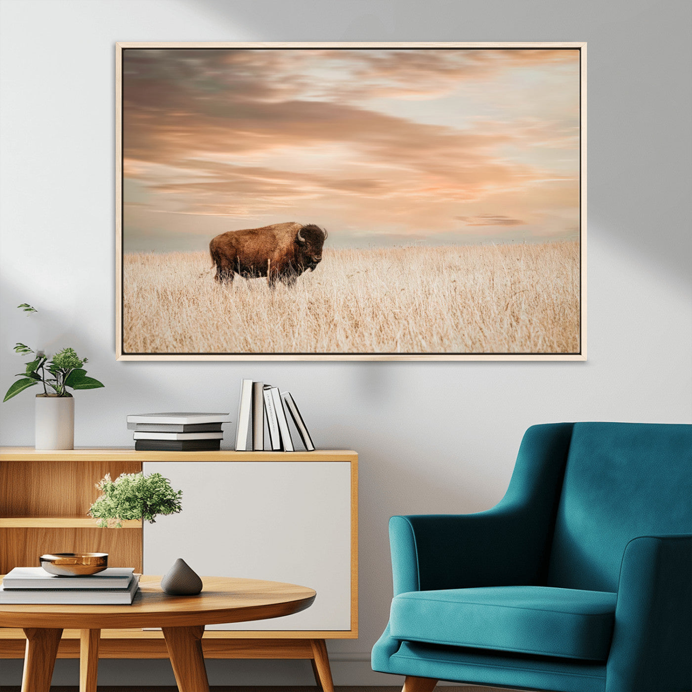 87282289-MGV-CV-36X24-Bison Wall Art Canvas Print – Framed Buffalo Artwork, Western Prairie Scene Perfect Rustic Decor for Home, Office