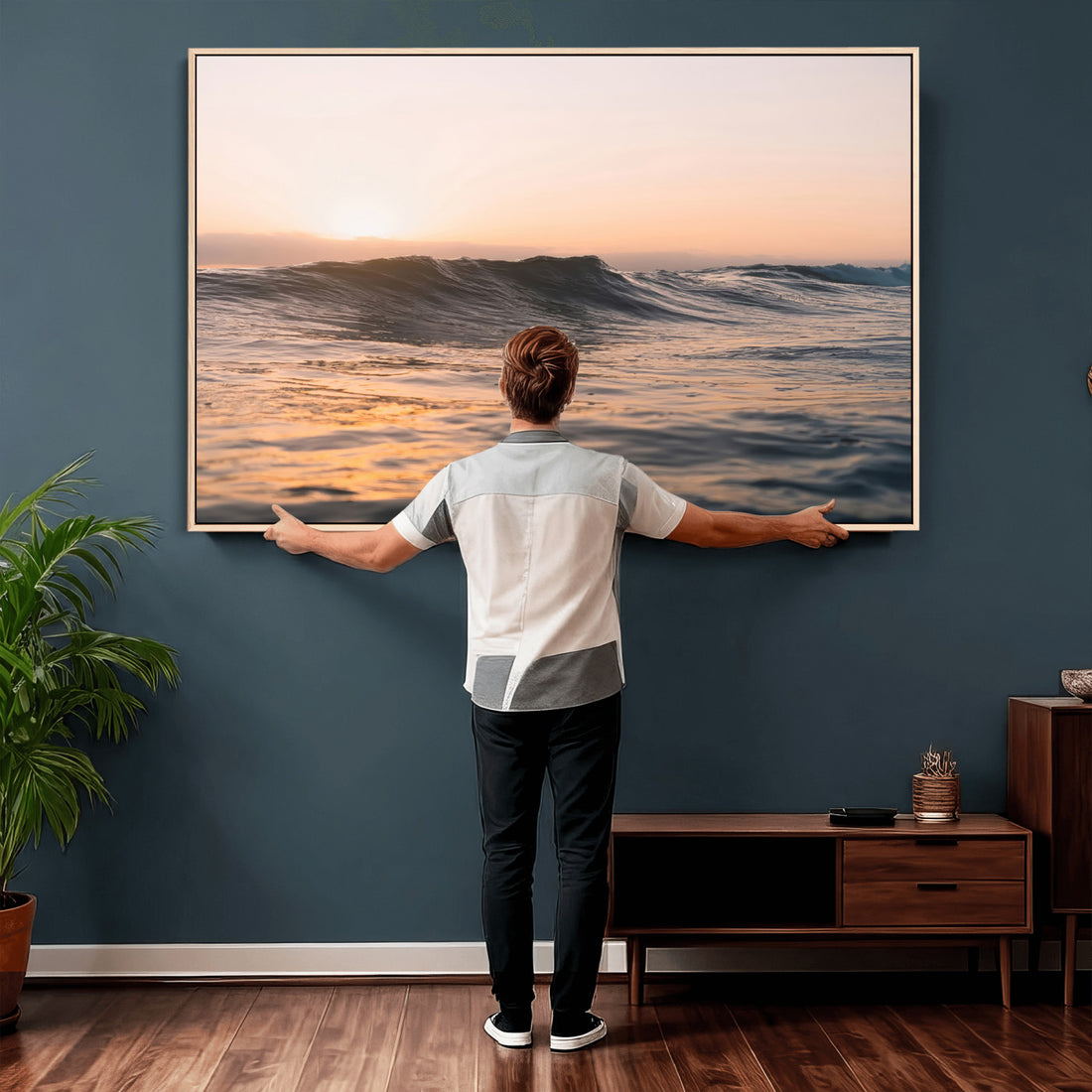 Golden Sunset Ocean Wall Art | Tranquil Waves & Peaceful Horizon Canvas Print
