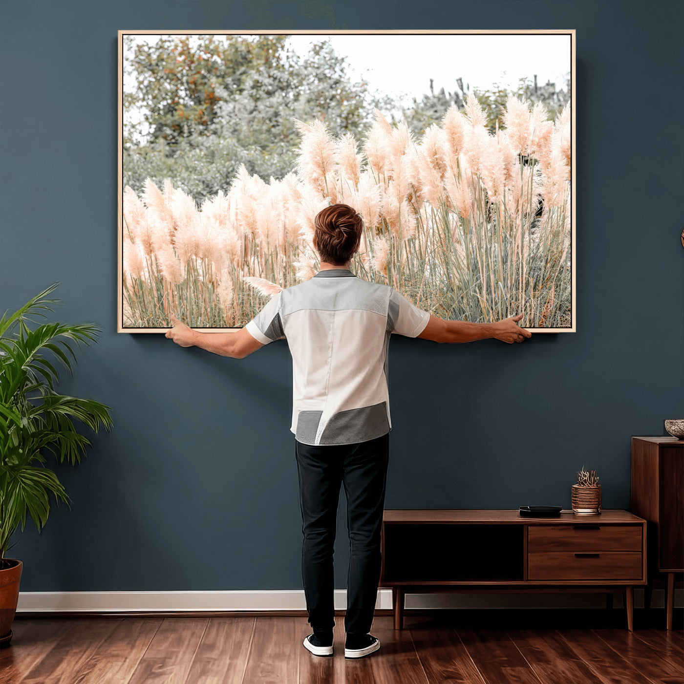 21826392-MGV-CV-36X24 - Pampas Grass Wall Art – Soft Blush Hues and Natural Texture Canvas Print, Serene Outdoors & Botanical Charm for Living Room or Nature Decor
