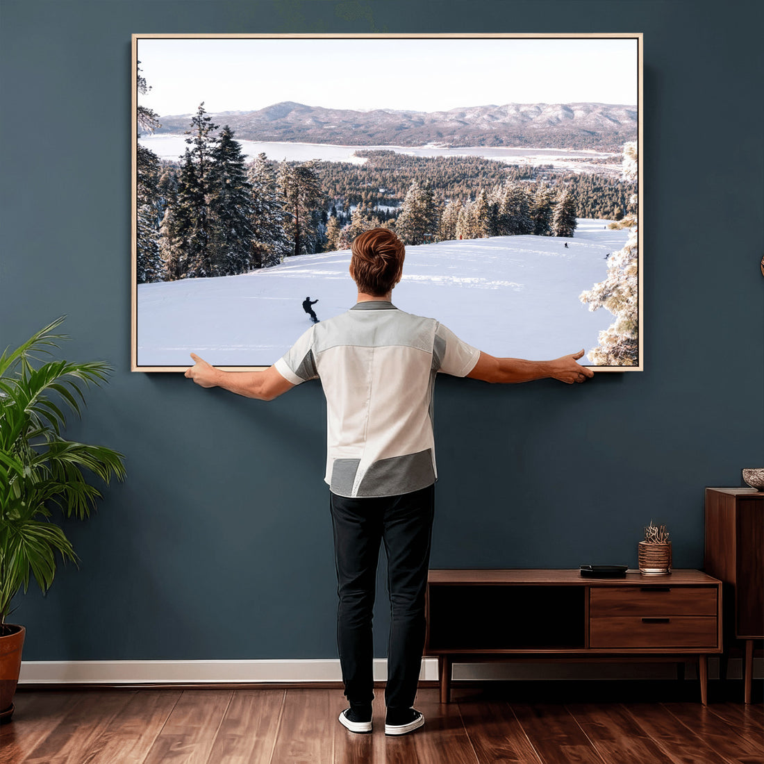 Snowboard Wall Art | Winter Slope Canvas Print with Pine Forest