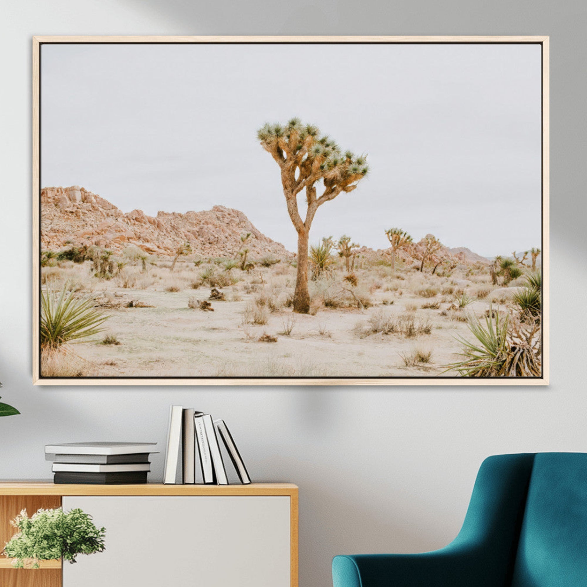 MGV-FC-36X24 - Joshua Tree Wall Art Canvas Print, Framed Neutral Desert Art Picture Print, Earthy Landscape Perfect Neutral Boho Decor Artwork
