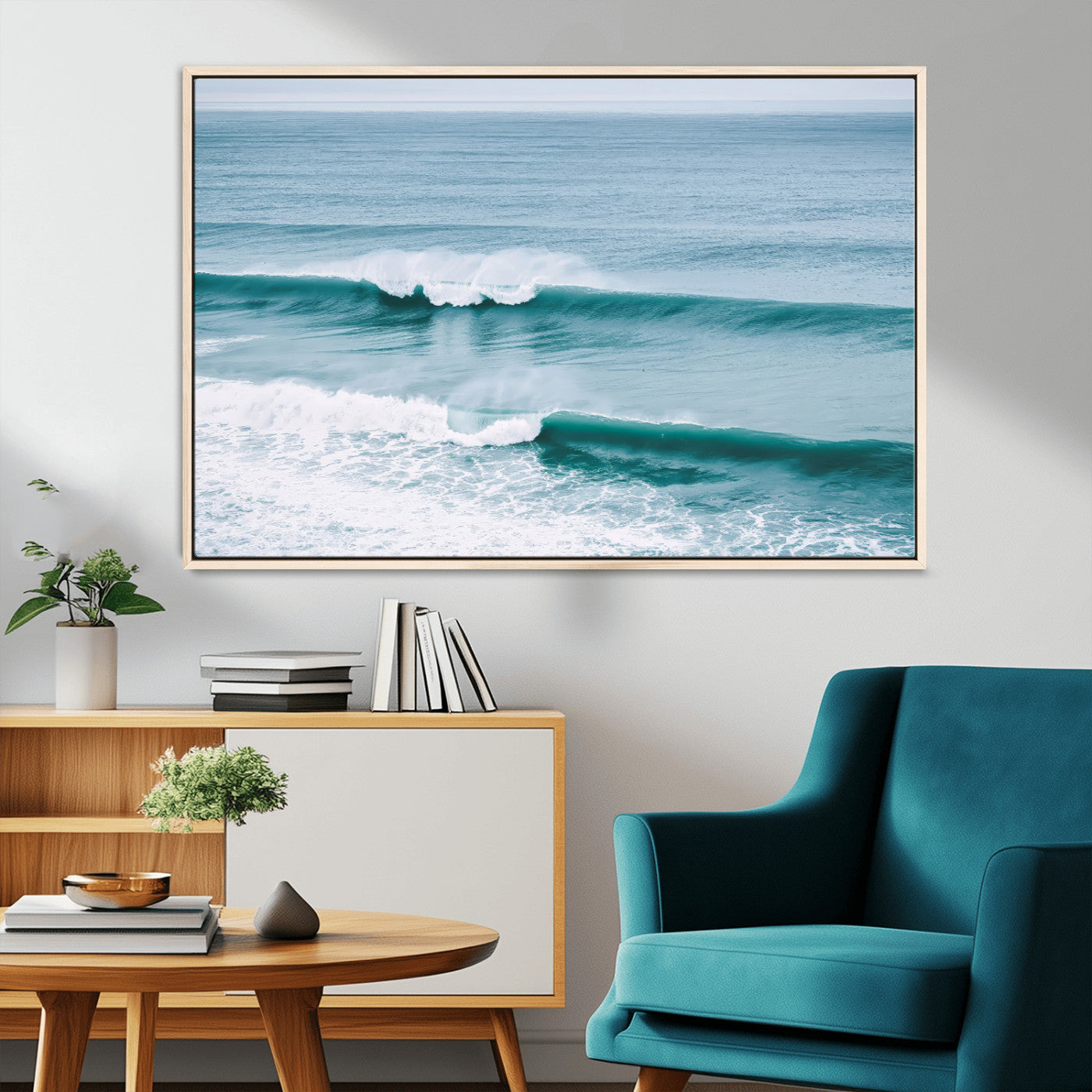 73692470-MGV-CV-36X24-Ocean Swell Wall Art Canvas Print – Framed Surf Waves Scene with Blue Water Artwork for Home, Office, Living Room