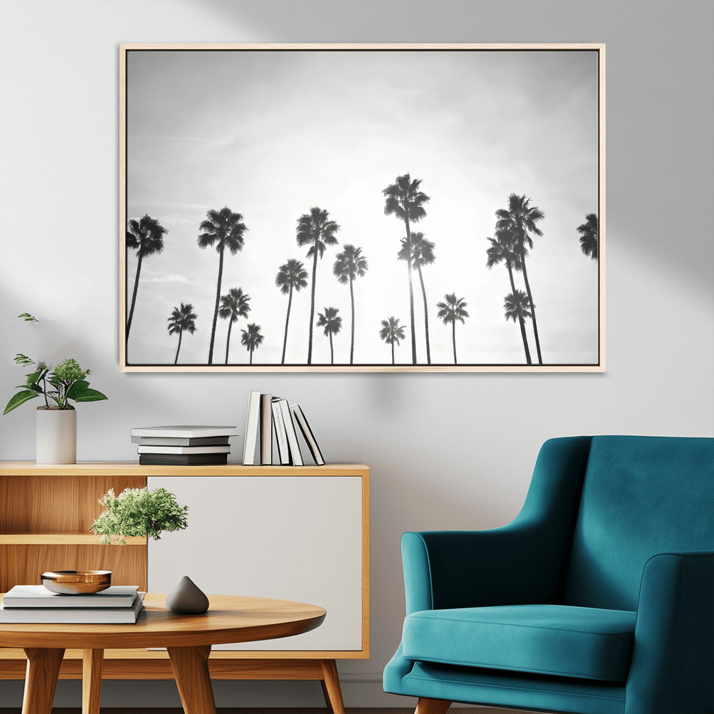 62298277-MGV-CV-36X24-Monochrome Palms Wall Art Canvas Print – Framed Minimalist Silhouetted Trees Artwork for Home, Office, Living Room