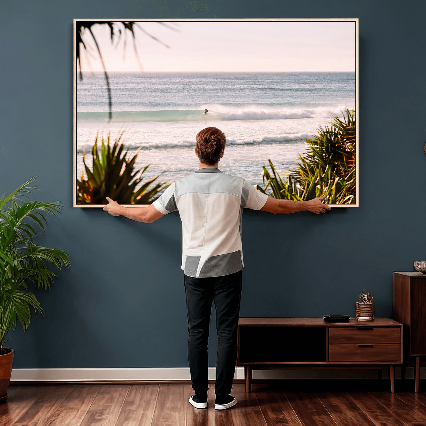 23287092-MGV-CV-36X24 - Ocean Surfer Wall Art Canvas Print | Framed Coastal Surf Art Picture Tropical Beach Artwork for Home Office
