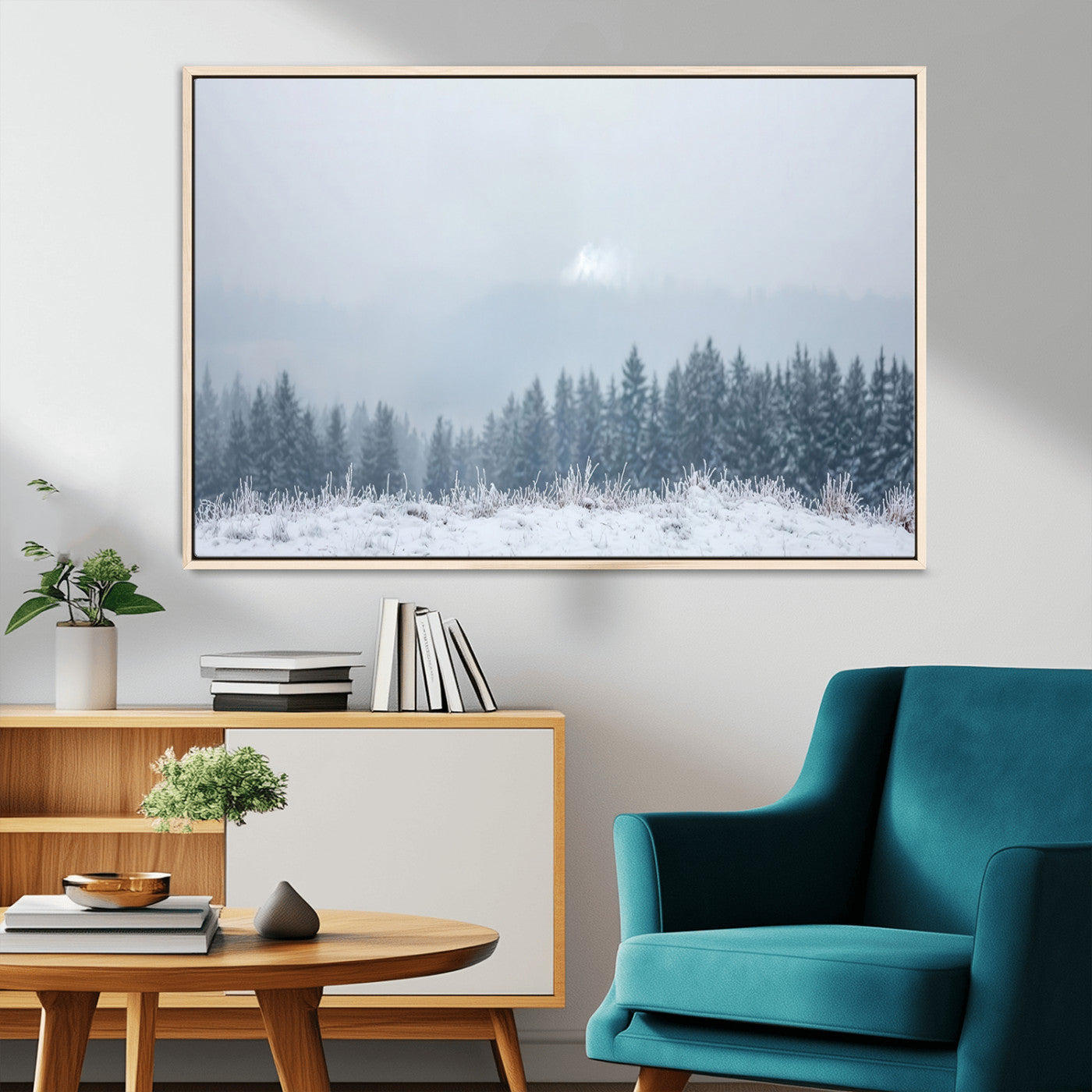 33033082-MGV-CV-36X24-Winter Forest Wall Art Canvas Print – Framed Snowy Landscape Art Picture Misty Tree Scene Artwork for Home Office