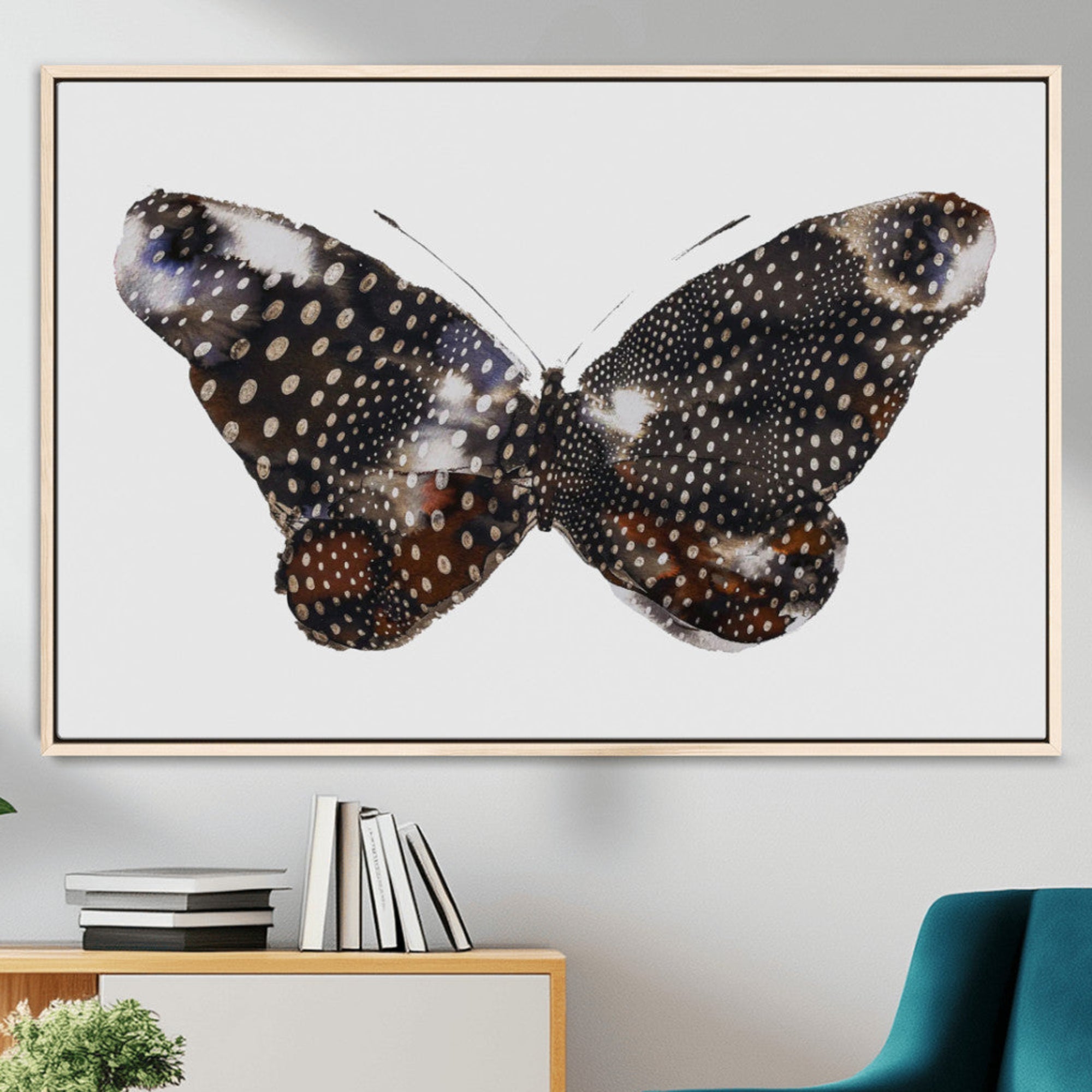 99831147-MGV-CV-36X24-Spotted Butterfly Wall Art Canvas Print – Framed Neutral Insect Earthy Wing Pattern Modern Rustic Nature Artwork for Home Office
