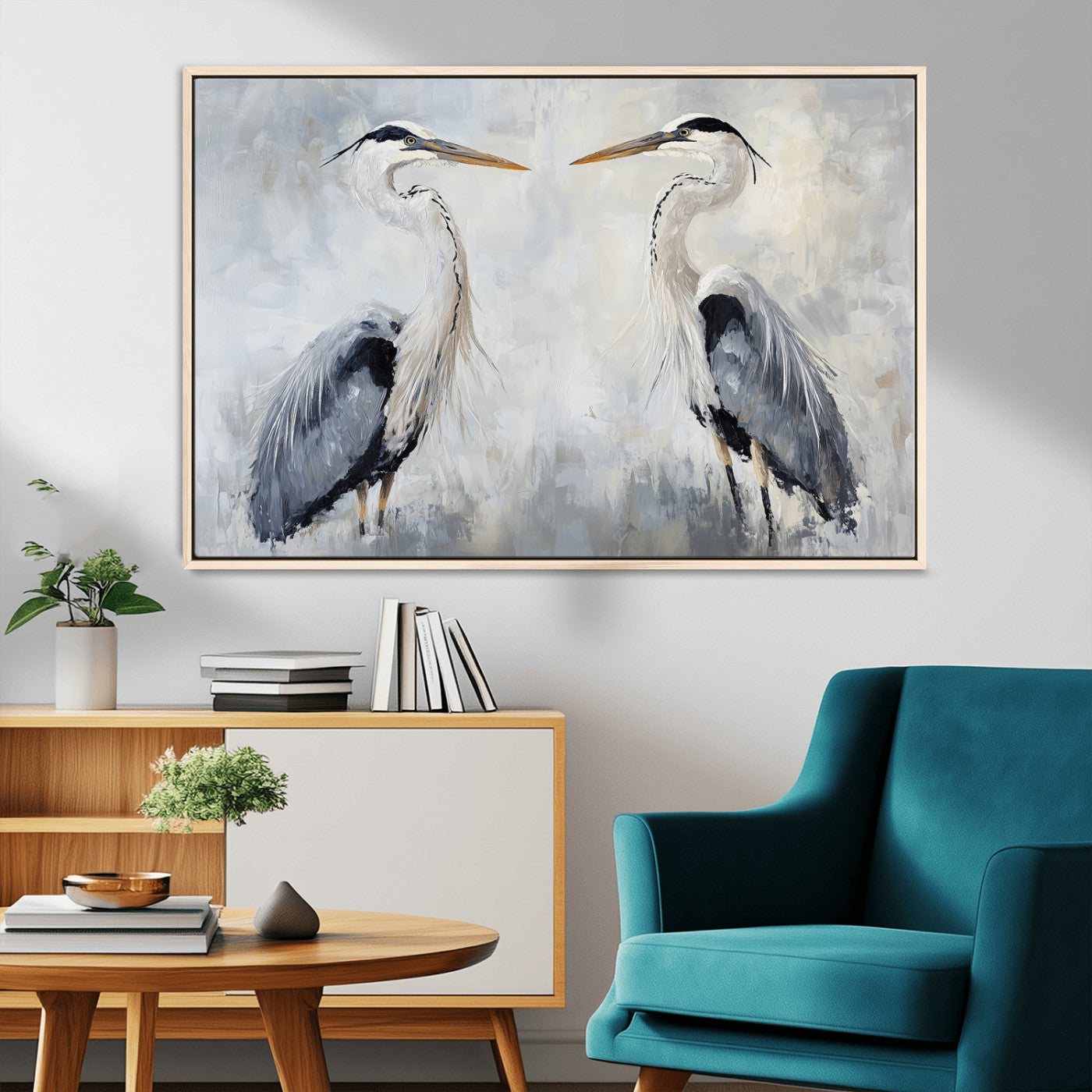 90806932-MGV-CV-36X24-Heron Wall Art Canvas Print – Framed Bird Nature Inspired Coastal Minimalist Wildlife Artwork for Home Office
