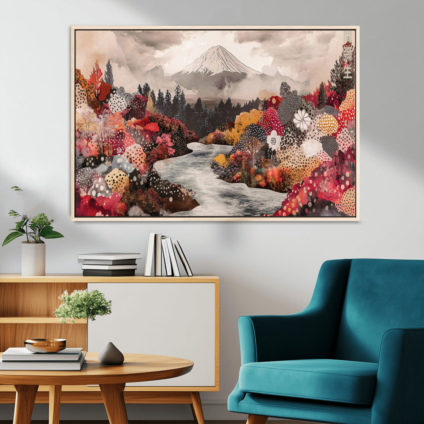 37138418-MGV-CV-36X24-Mountain Wall Art Canvas Print – Framed Autumn Forest Cottagecore Landscape Boho Nature Artwork for Home Office