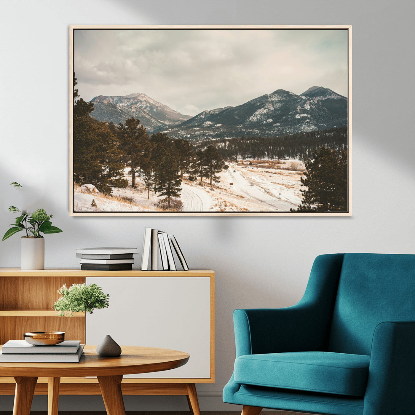 77311749-MGV-CV-36X24-Mountain Landscape Wall Art Canvas Print – Framed Snowy Peaks Alpine Aesthetic Rustic Winter Scene Artwork for Home Office