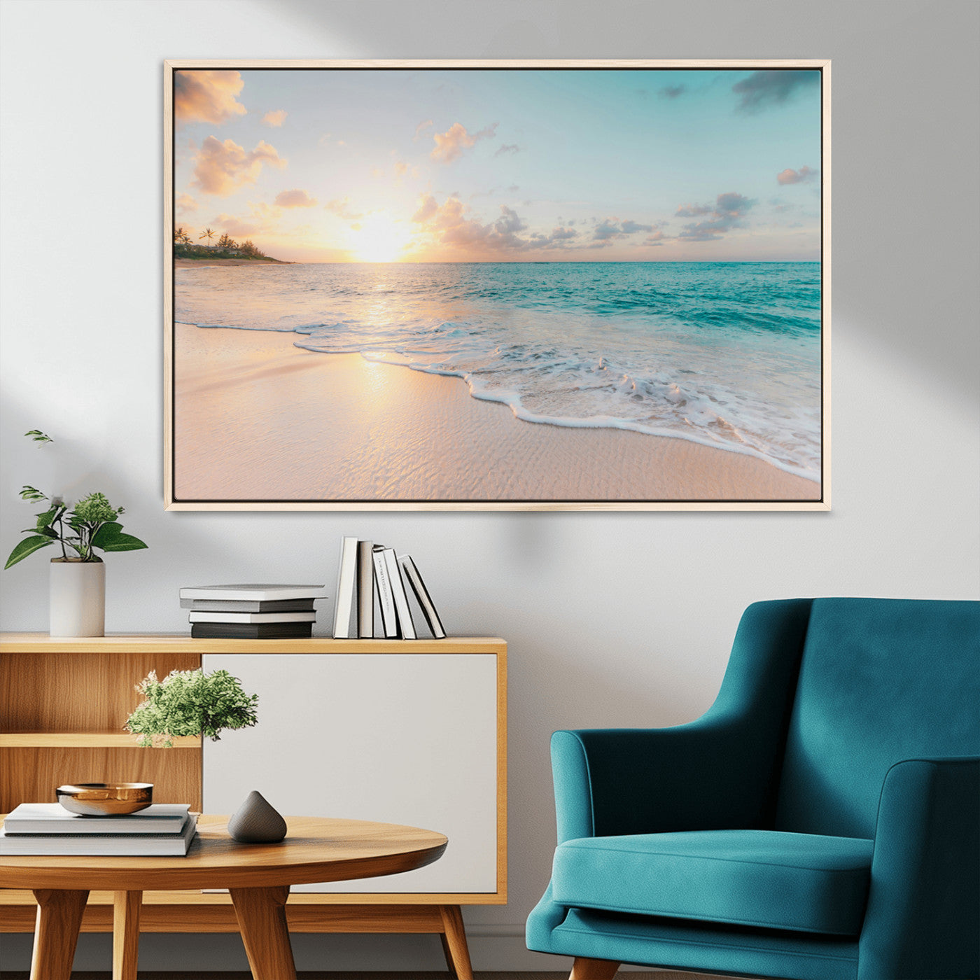 94538225-MGV-CV-36X24-Beach Sunset Wall Art Canvas Print – Framed Ocean Waves Summer Escape Coastal Nature Scene Artwork for Home Office