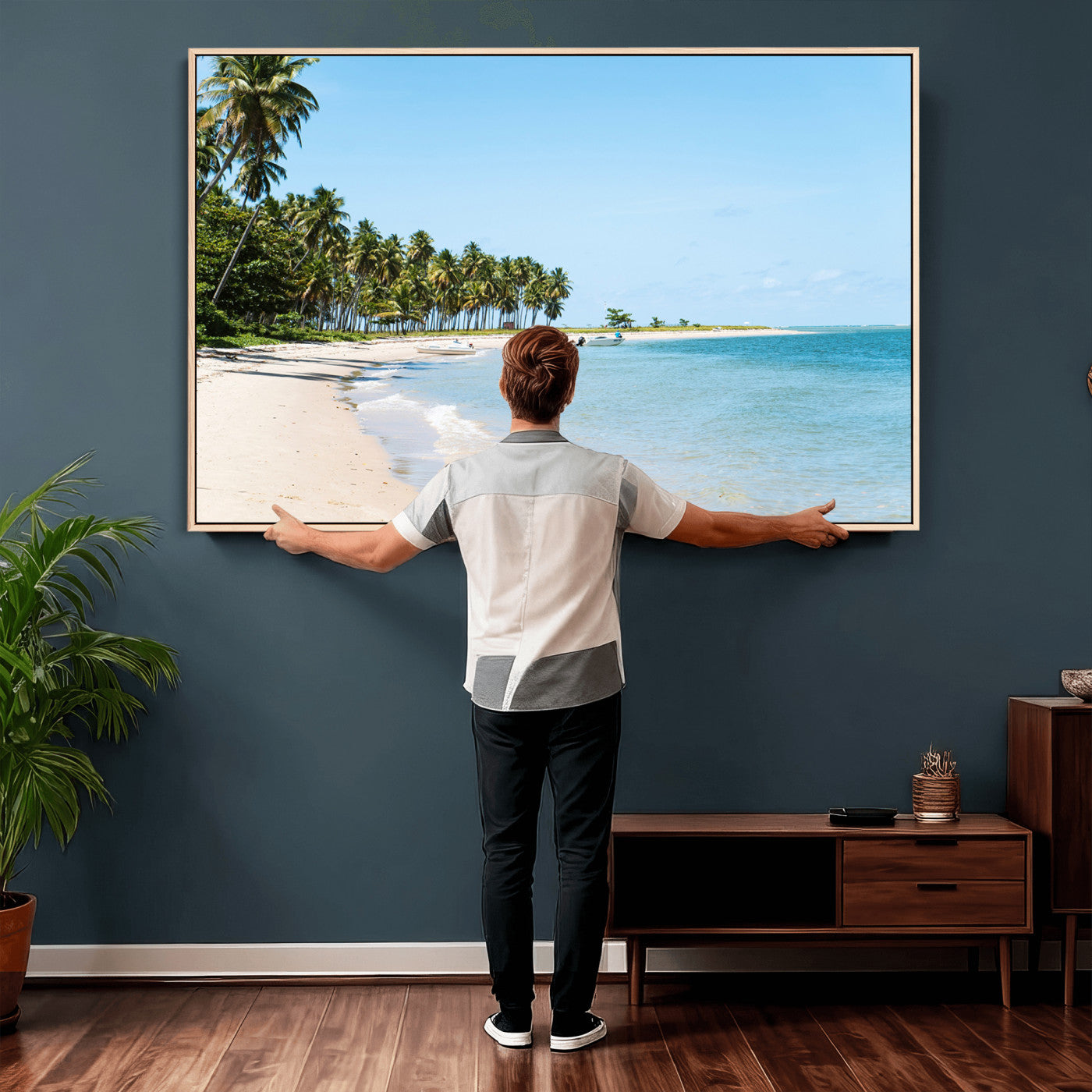 37858872-MGV-CV-36X24 - Palm Tree Paradise Coastal Wall Art – Beach Scene and Ocean Breeze Canvas Print Tranquil Tropical Shore Decor for Living Room, Bedroom or Office