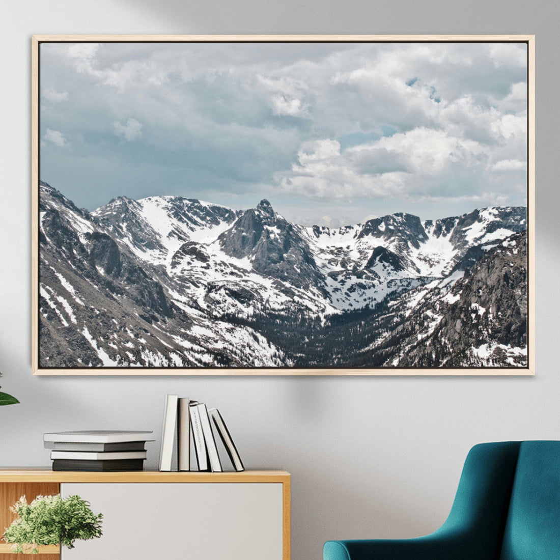 Snowy Peaks Wall Art Canvas Print, Framed Alpine Wilderness Art, Mountain Escape Winter Decor