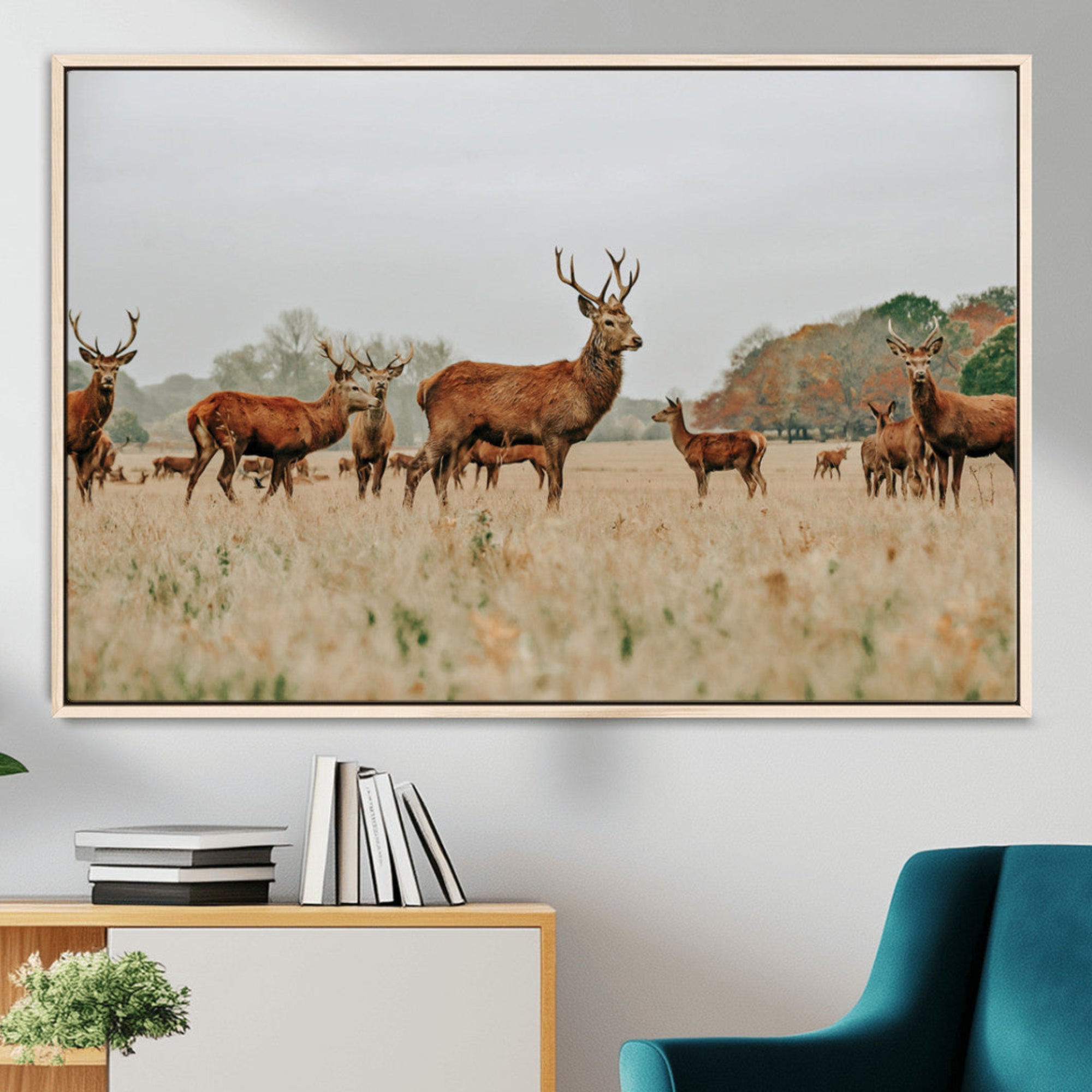 -Rustic Deer Wall Art Canvas Print – Autumn Forest Woodland Wildlife Scenic Nature Artwork for Home, Cabin