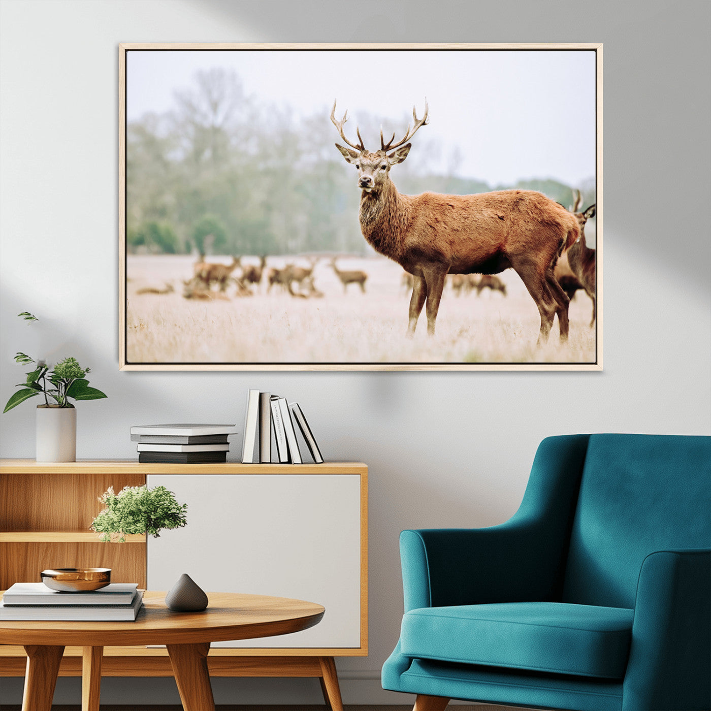 53240224-MGV-CV-36X24-Rustic Deer Wall Art Canvas Print – Forest Woodland Stag Nordic Animal Scenic Nature Artwork for Home, Cabin