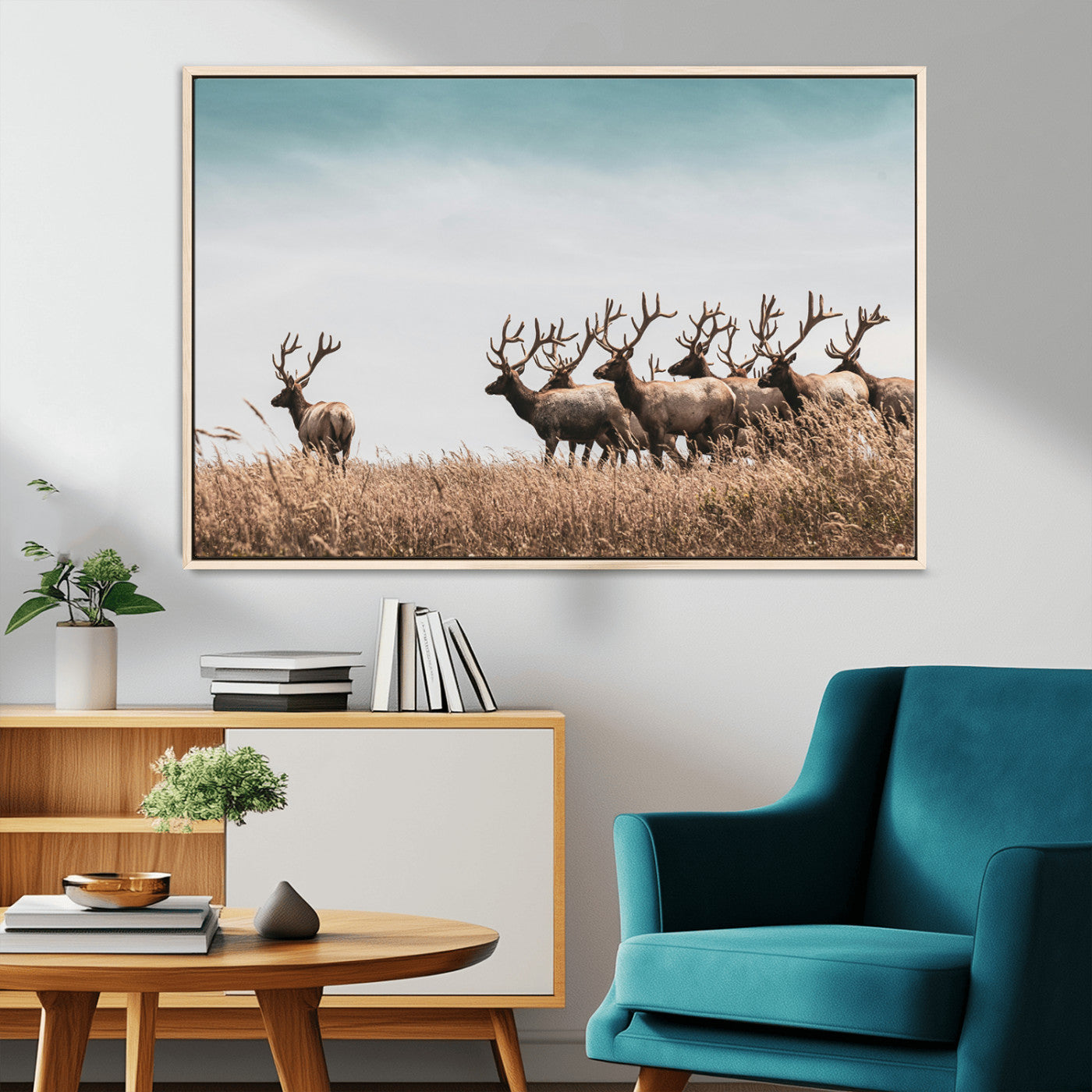 81594705-MGV-CV-36X24-Elk Herd Wall Art Canvas Print – Framed Wildlife Photography Rustic Nature Scene Artwork for Home, Office, Living Room