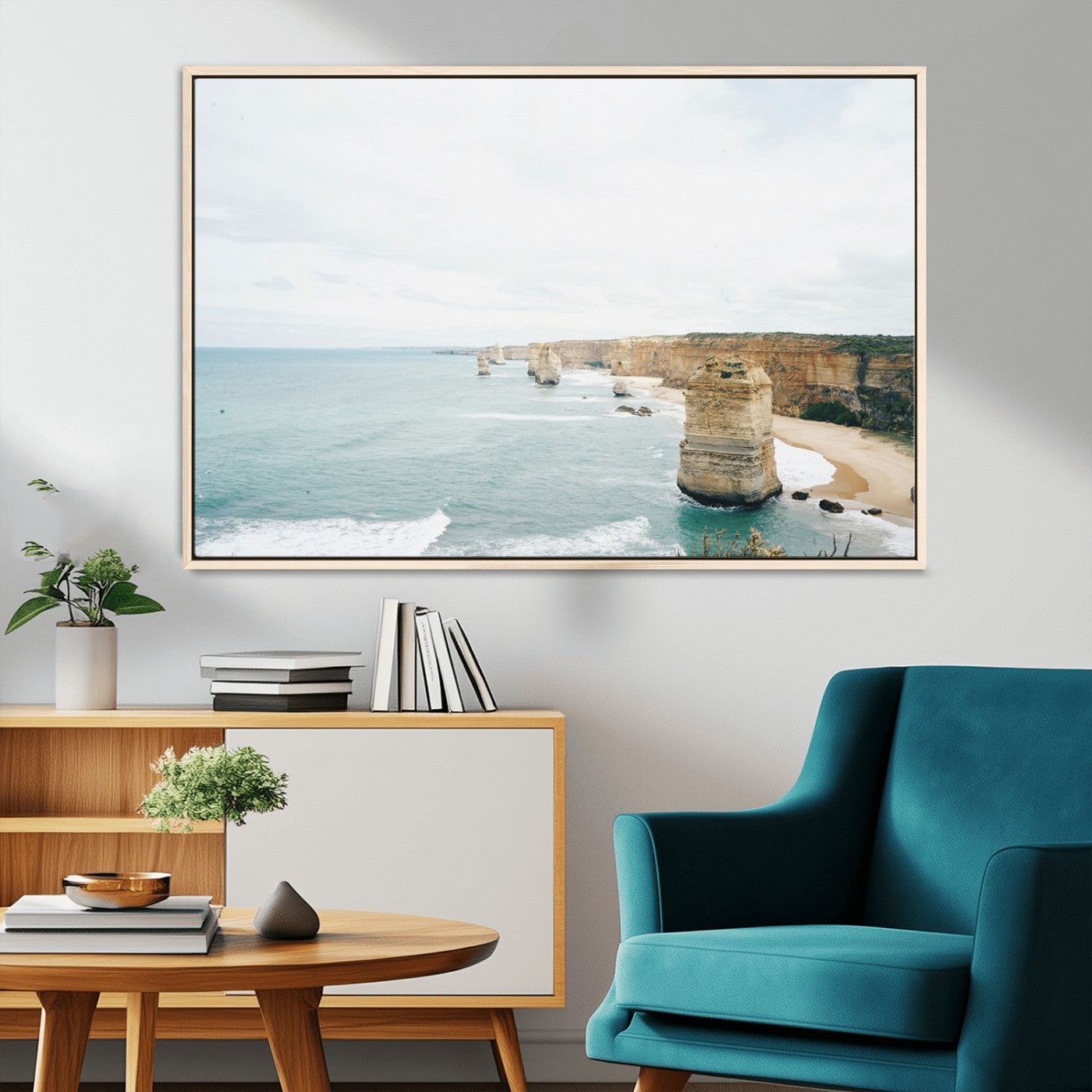 70095633-MGV-CV-36X24-Twelve Apostles Wall Art Canvas Print – Framed Coastal Cliffs Rugged Rock Formations Artwork for Home Office