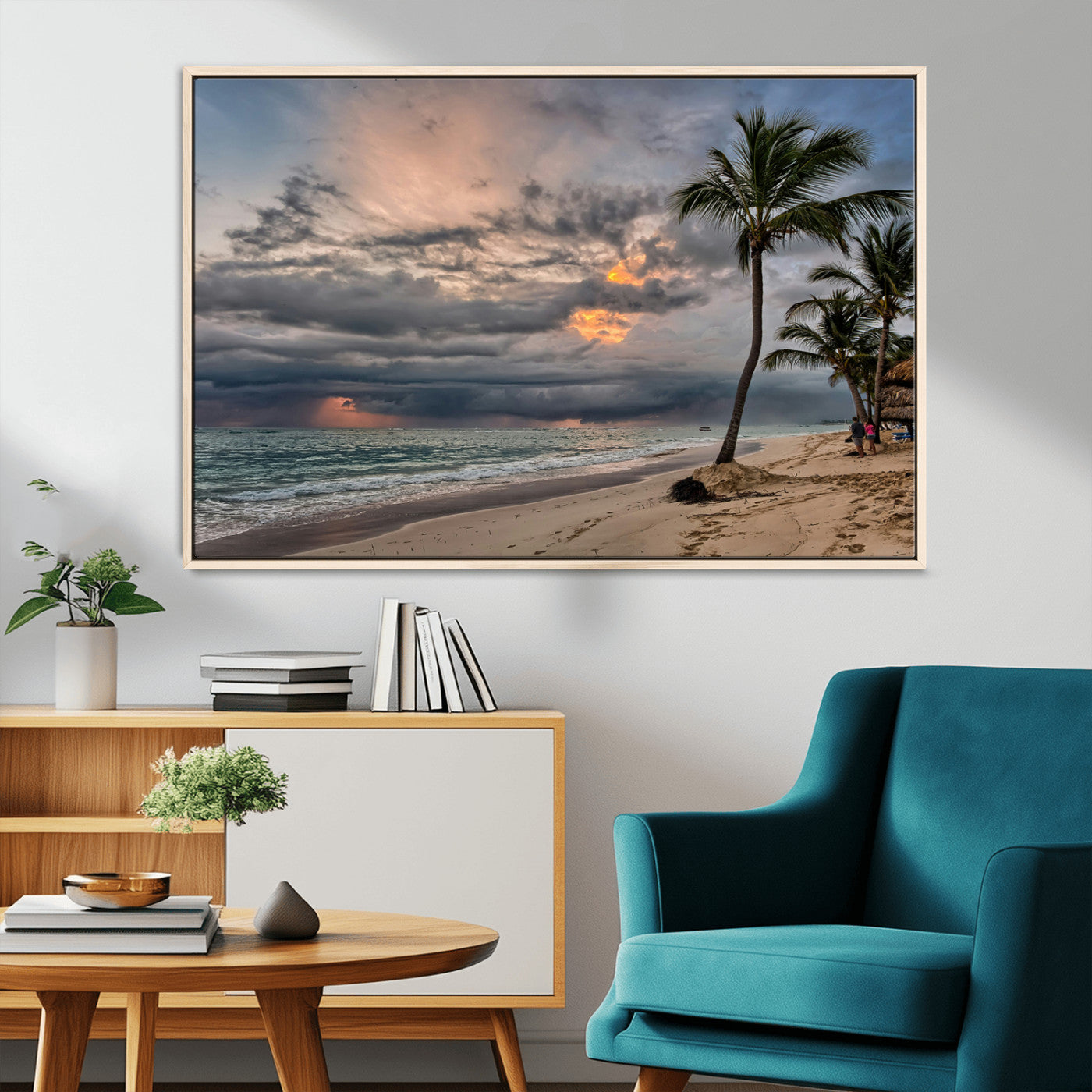62574547-MGV-CV-36X24-Tropical Storm Wall Art Canvas Print – Framed Moody Beach Dramatic Sky Tropical Coastal Landscape Artwork for Home, Office