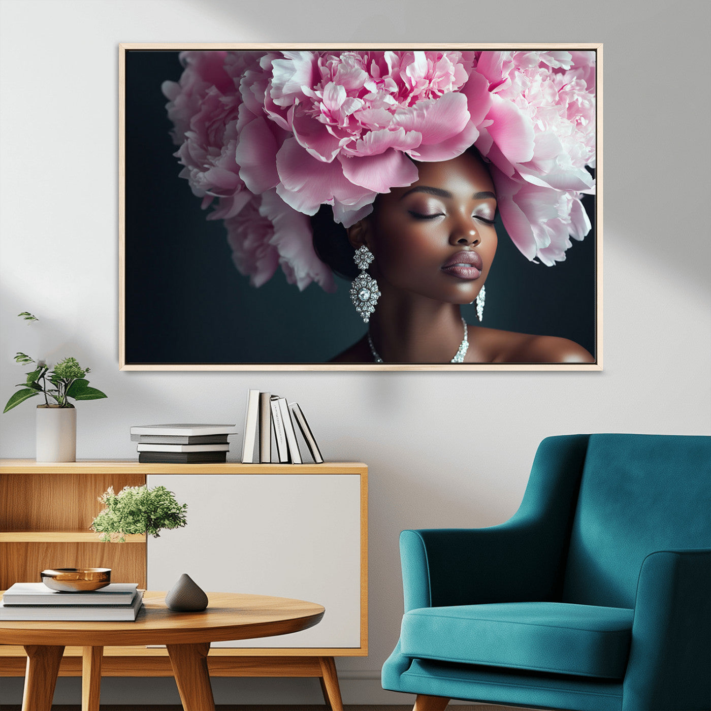 -Black Beauty Petal Crown Wall Art Canvas Print – Floral Petal Headpiece Elegant Design, Petal Inspired Artwork for Home, Office