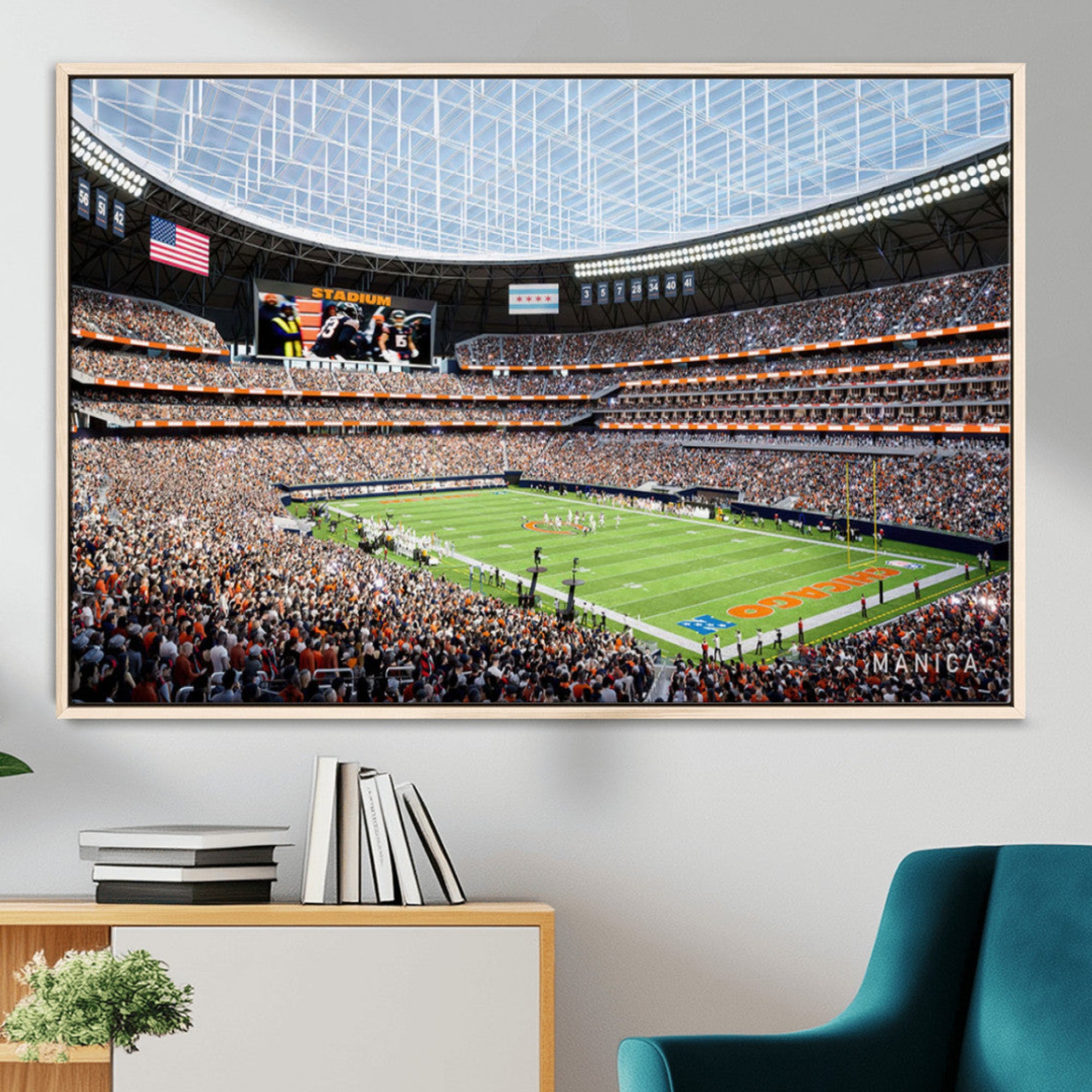 32530647-MGV-CV-36X24-Chicago Bears Soldiers Field Wall Art Canvas Print – Framed Football Stadium Artwork for Home, Office, Living Room