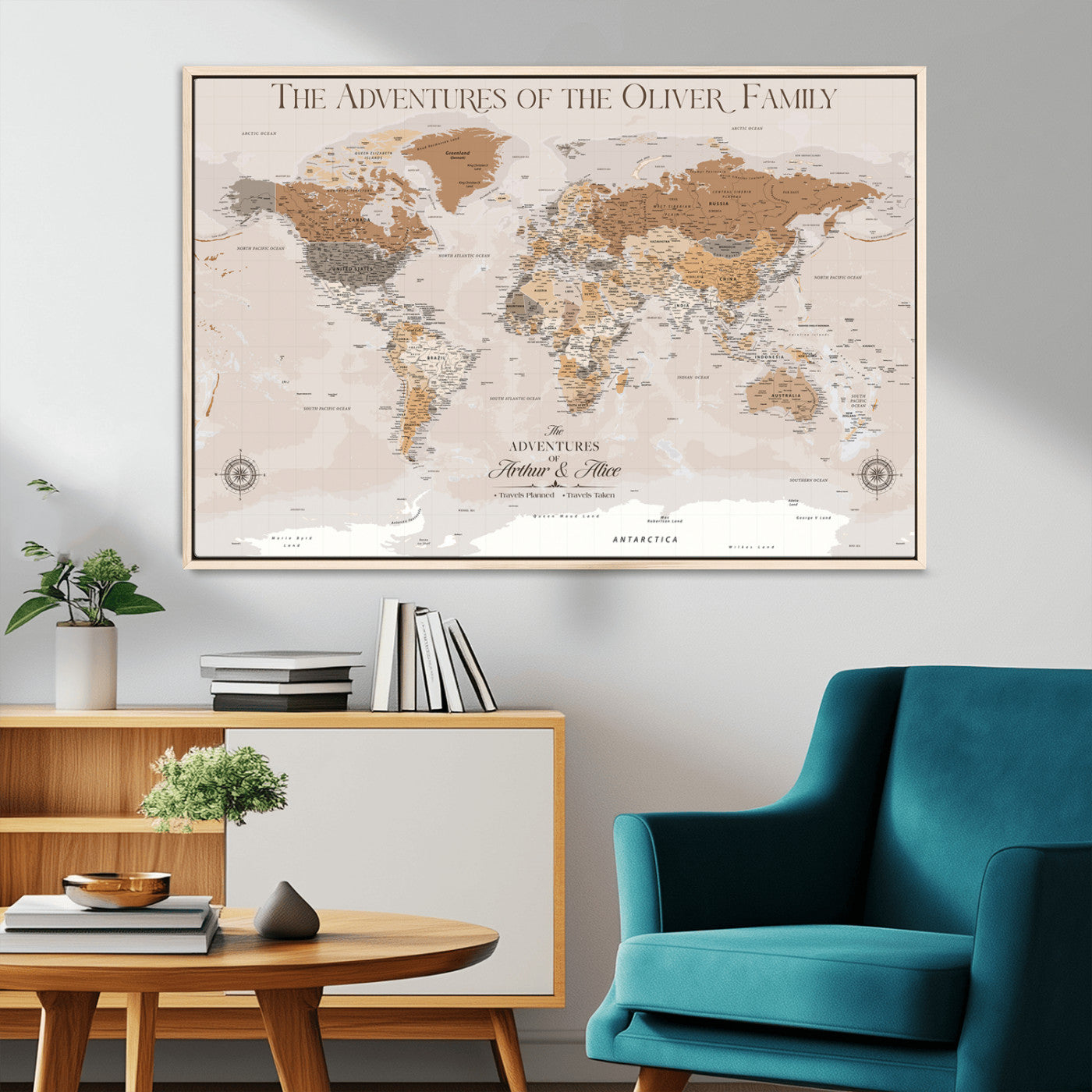 -Personalized Push Pin World Map Canvas – Custom Framed Travel Tracker Wall Art, Large Adventure Map with Pins for Home, Office