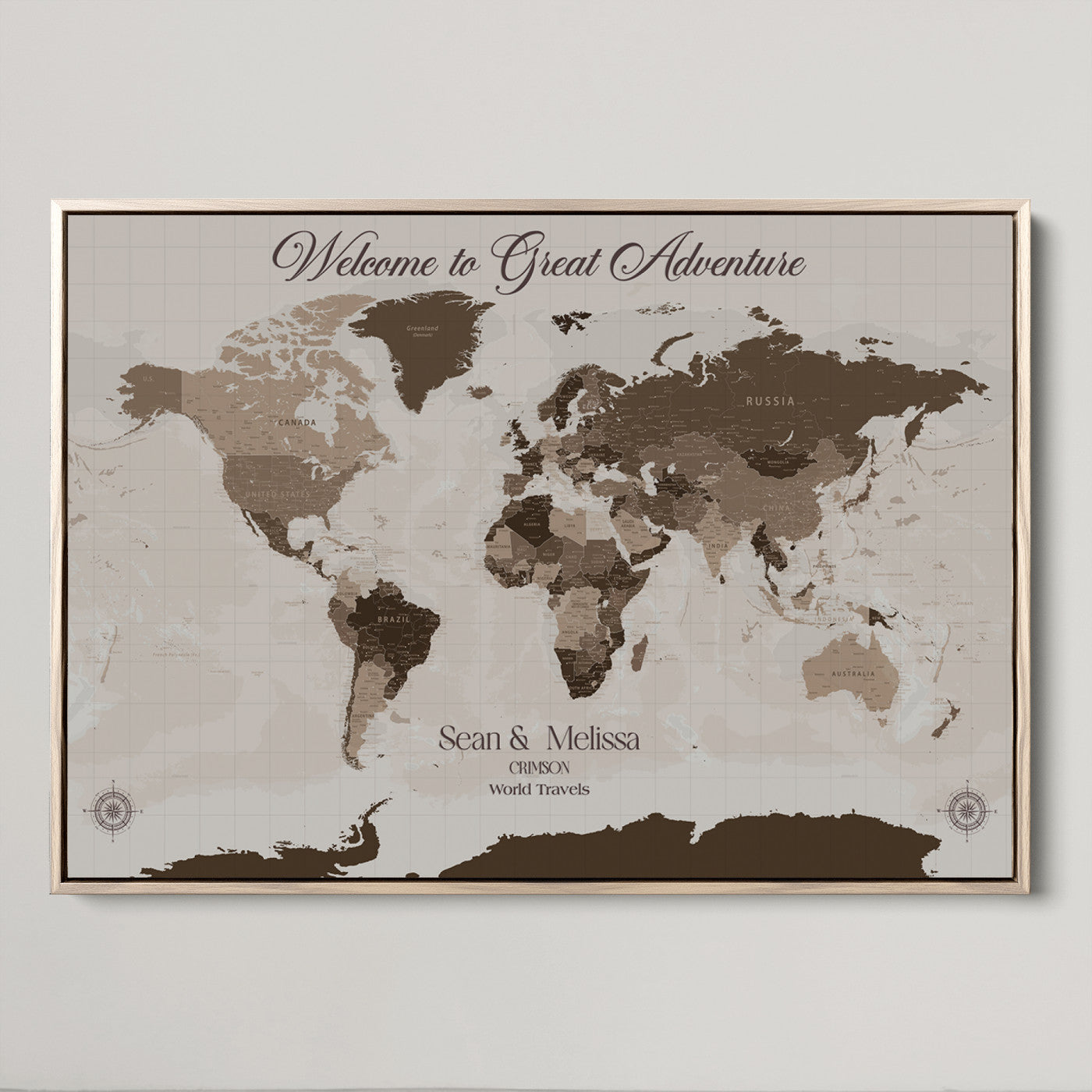-Personalized World Map Canvas Custom Framed Push Pin Travel Tracker Modern Minimalist Wall Art Gift Couples for Home, Office