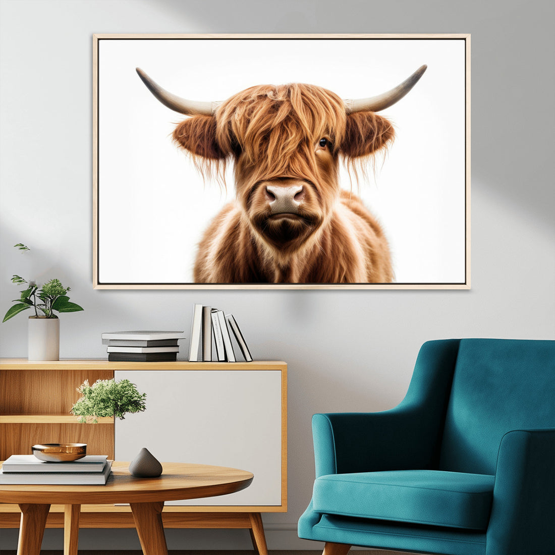 Scottish Highland Cow Canvas Print, Framed Highland Cow Canvas Home Decor